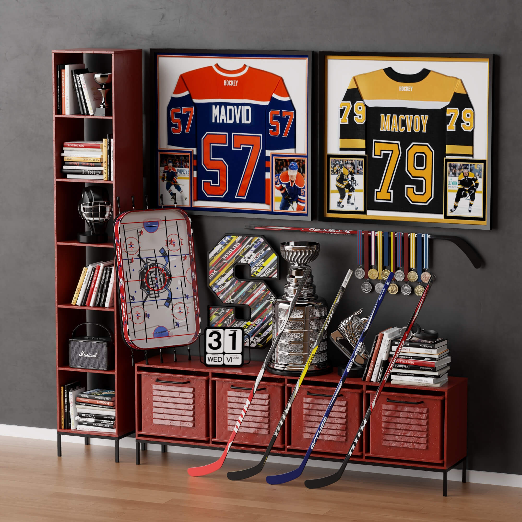 Hockey Sports Memorabilia Interior Decor Lowpoly 3D Scene 3D Model
