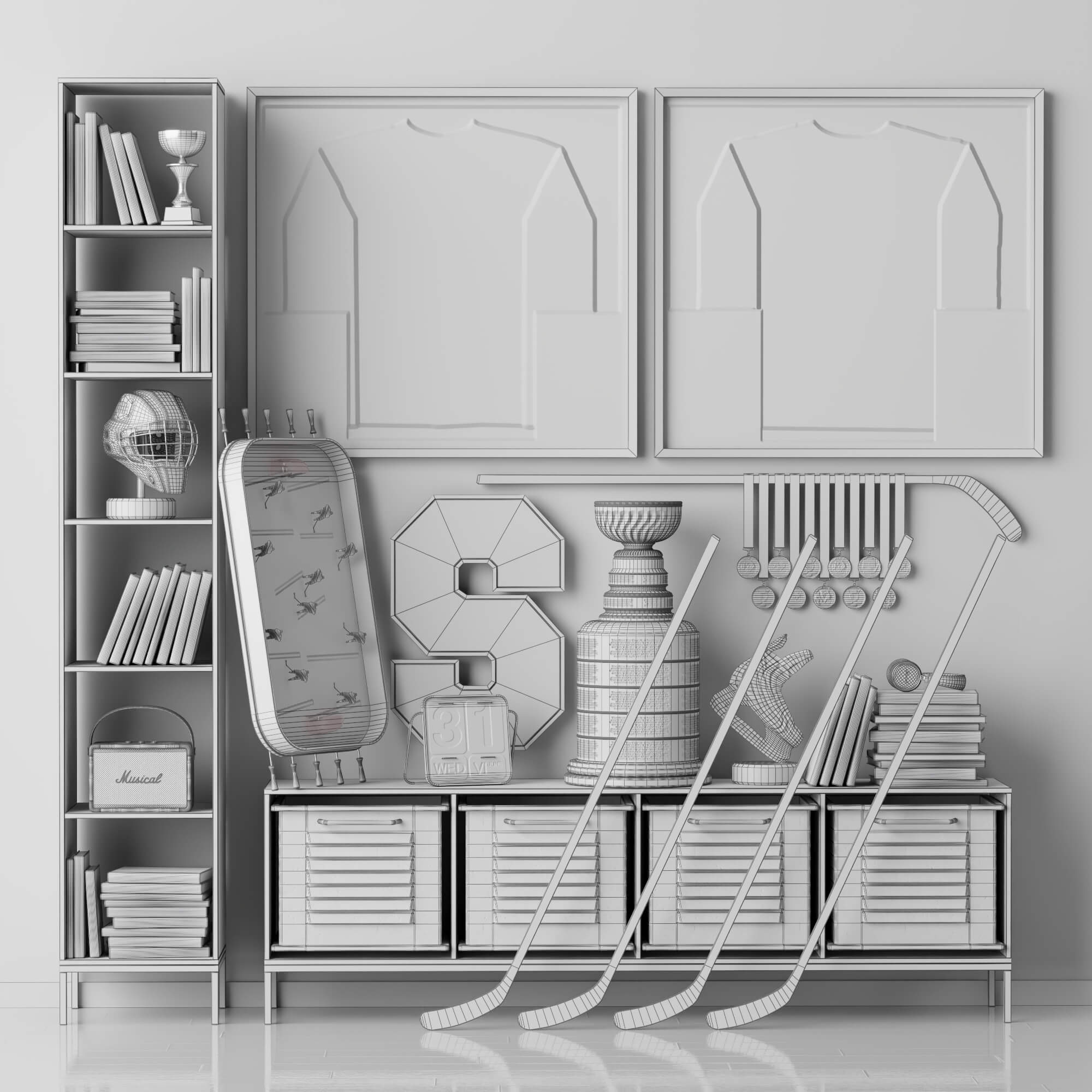 Hockey Sports Memorabilia Interior Decor Lowpoly 3D Scene 3D Model