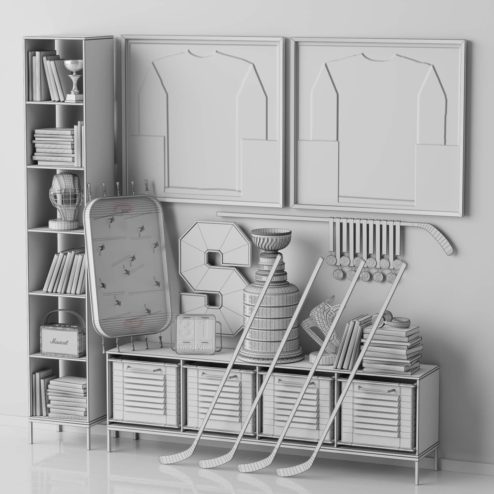 Hockey Sports Memorabilia Interior Decor Lowpoly 3D Scene 3D Model