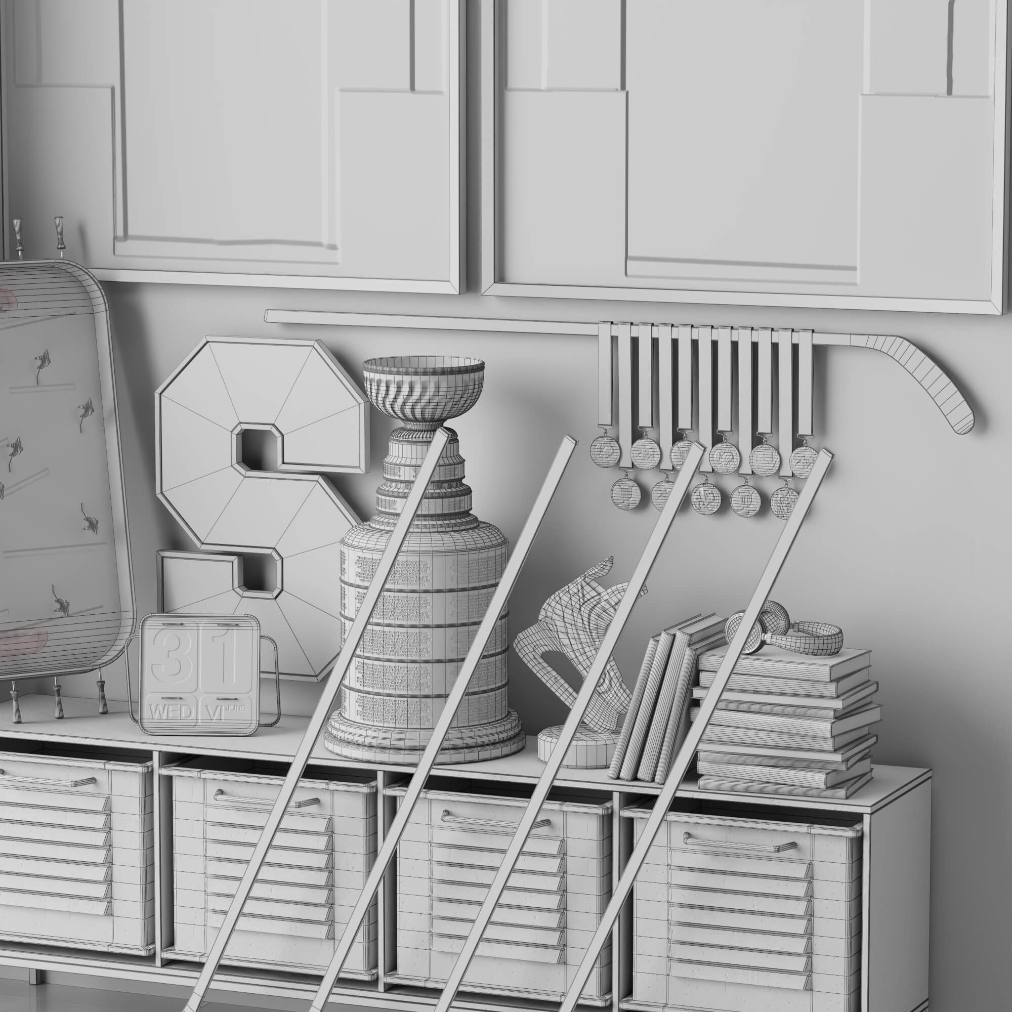 Hockey Sports Memorabilia Interior Decor Lowpoly 3D Scene 3D Model