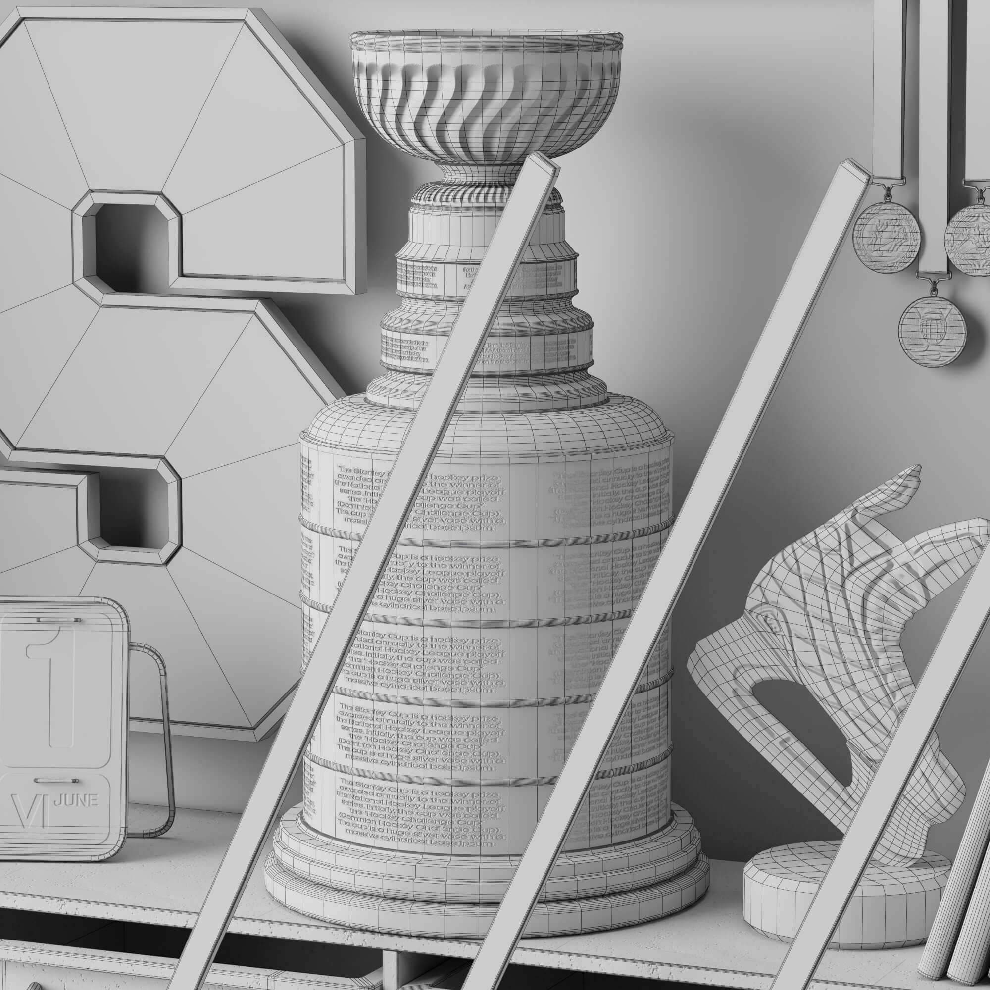 Hockey Sports Memorabilia Interior Decor Lowpoly 3D Scene 3D Model