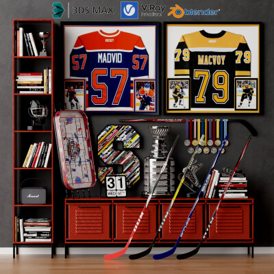 Hockey Sports Memorabilia Interior Decor Lowpoly 3D Scene