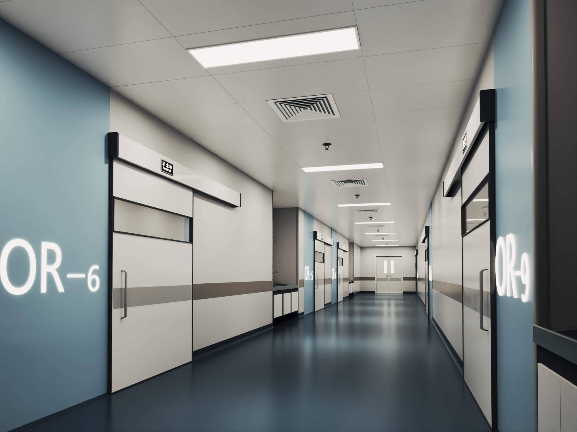 Hospital Operating Room Corridor Lowpoly 3D Scene 3D Model