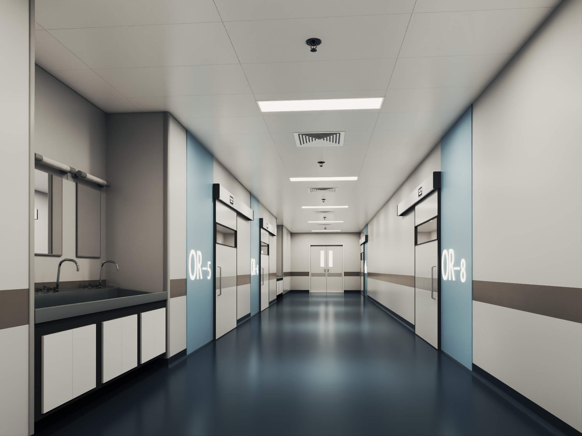 Hospital Operating Room Corridor Lowpoly 3D Scene 3D Model
