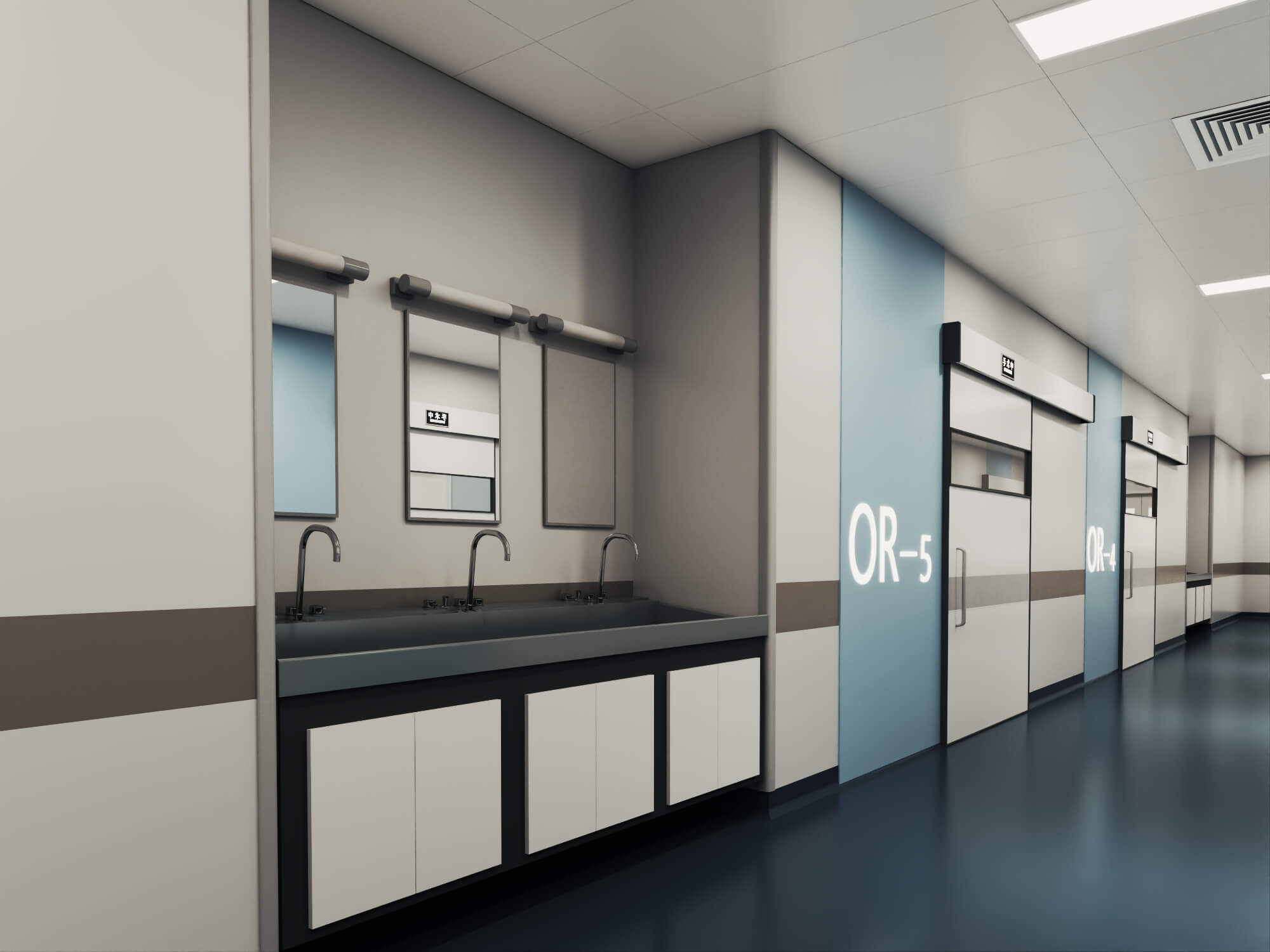 Hospital Operating Room Corridor Lowpoly 3D Scene 3D Model