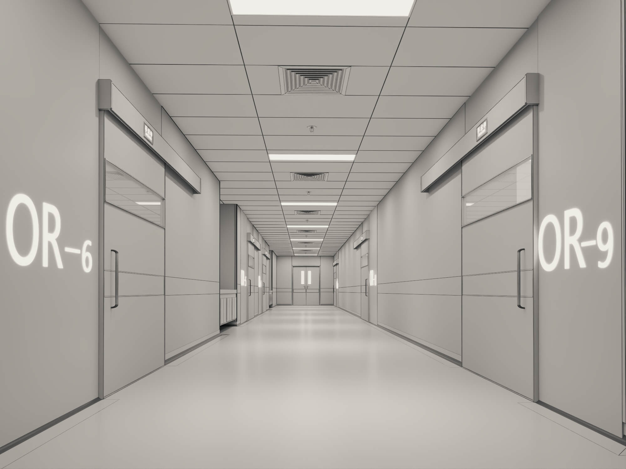 Hospital Operating Room Corridor Lowpoly 3D Scene 3D Model
