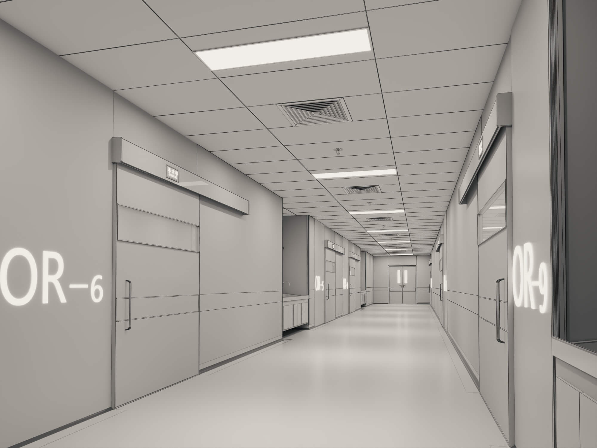 Hospital Operating Room Corridor Lowpoly 3D Scene 3D Model