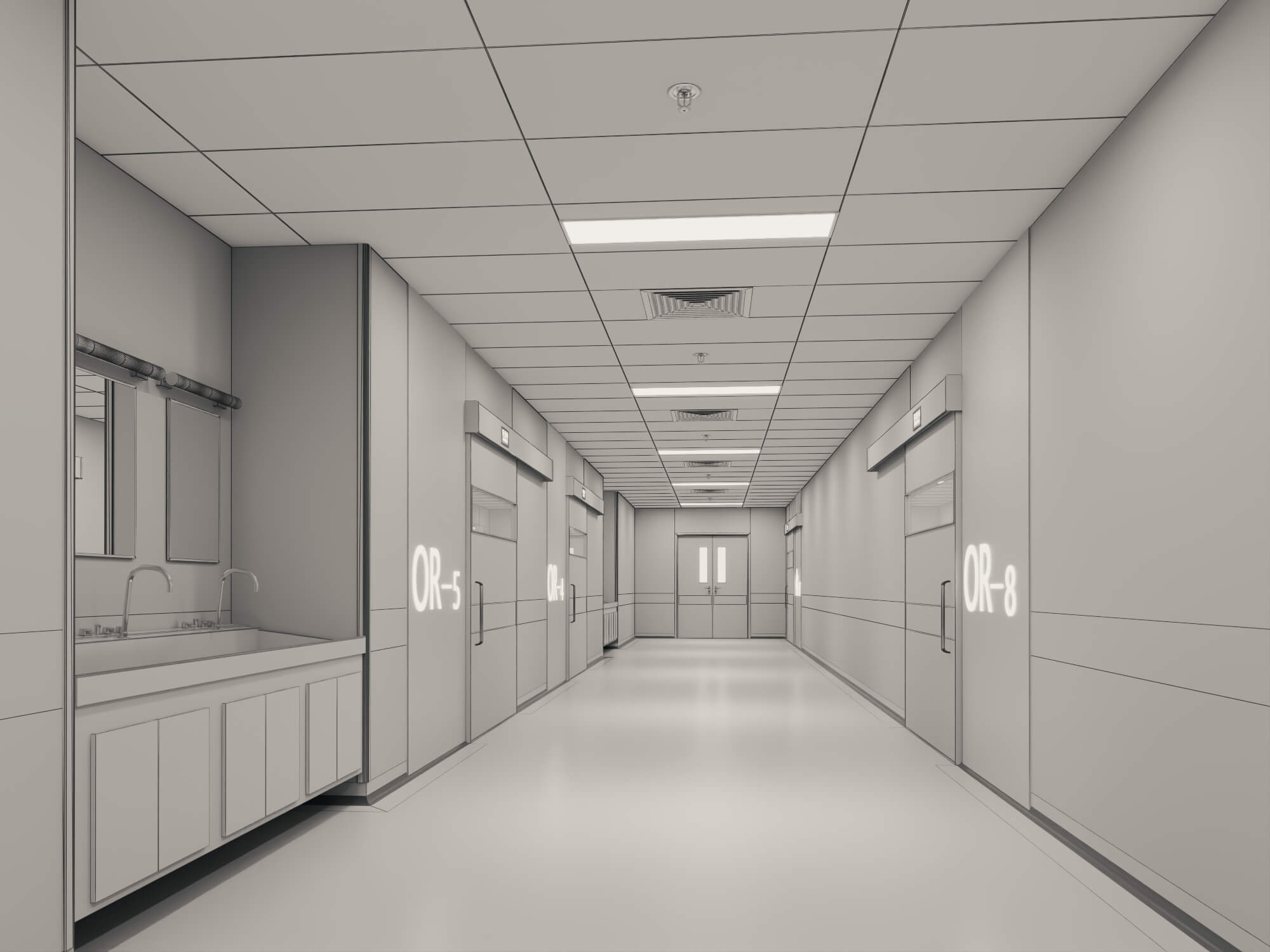 Hospital Operating Room Corridor Lowpoly 3D Scene 3D Model
