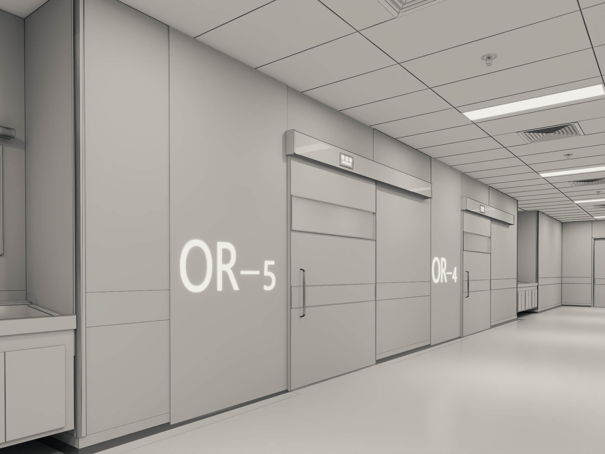 Hospital Operating Room Corridor Lowpoly 3D Scene 3D Model