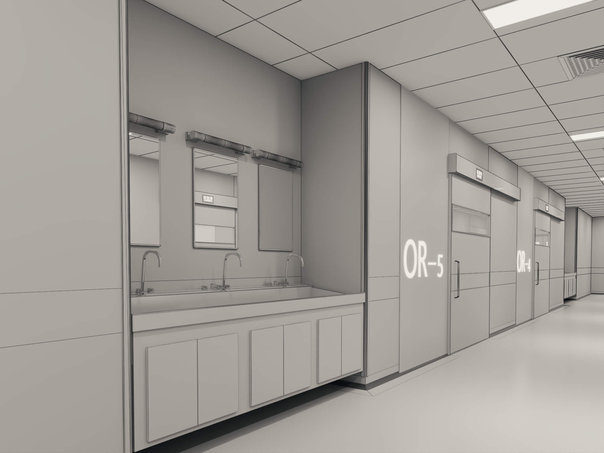Hospital Operating Room Corridor Lowpoly 3D Scene 3D Model