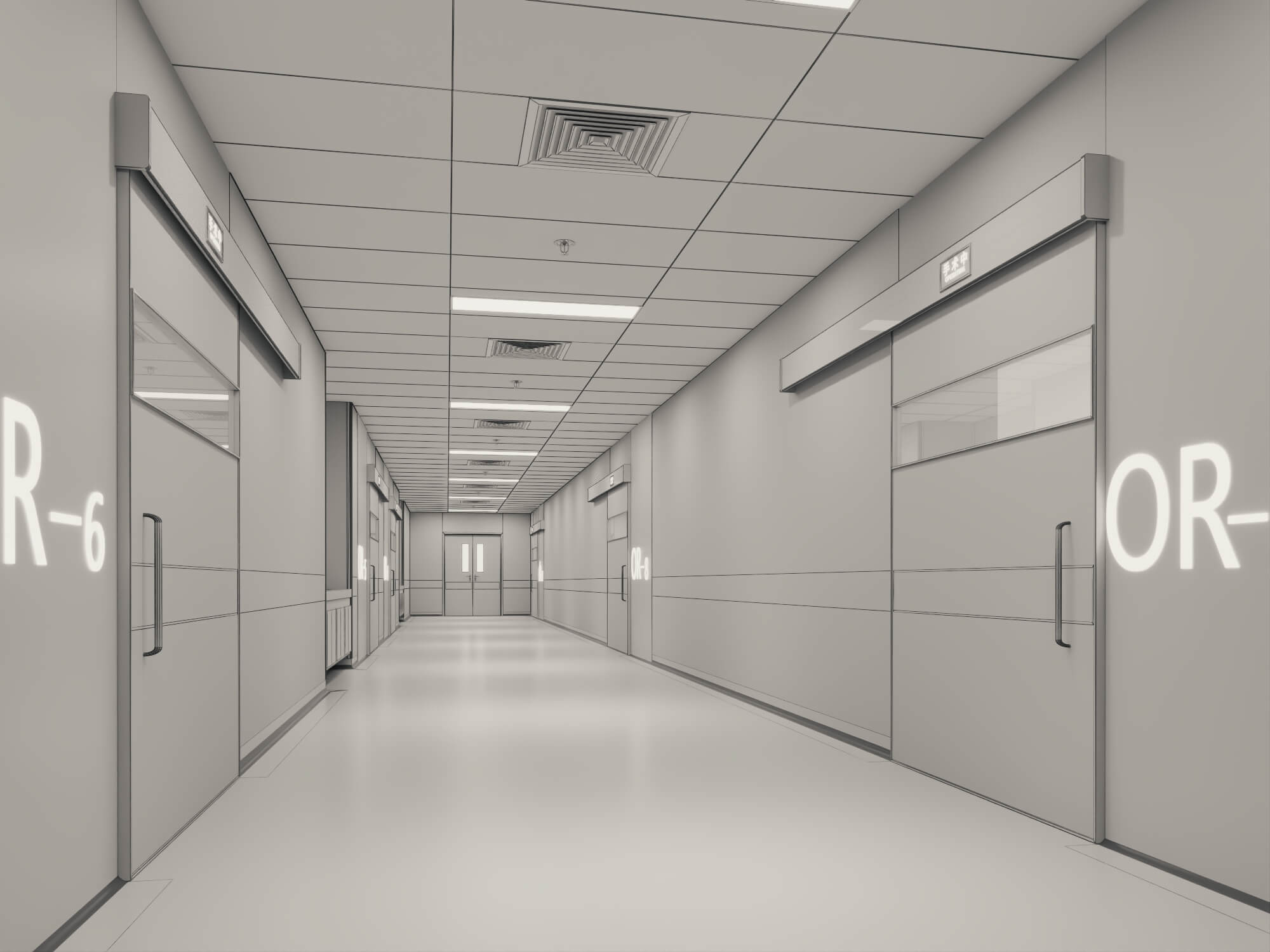 Hospital Operating Room Corridor Lowpoly 3D Scene 3D Model