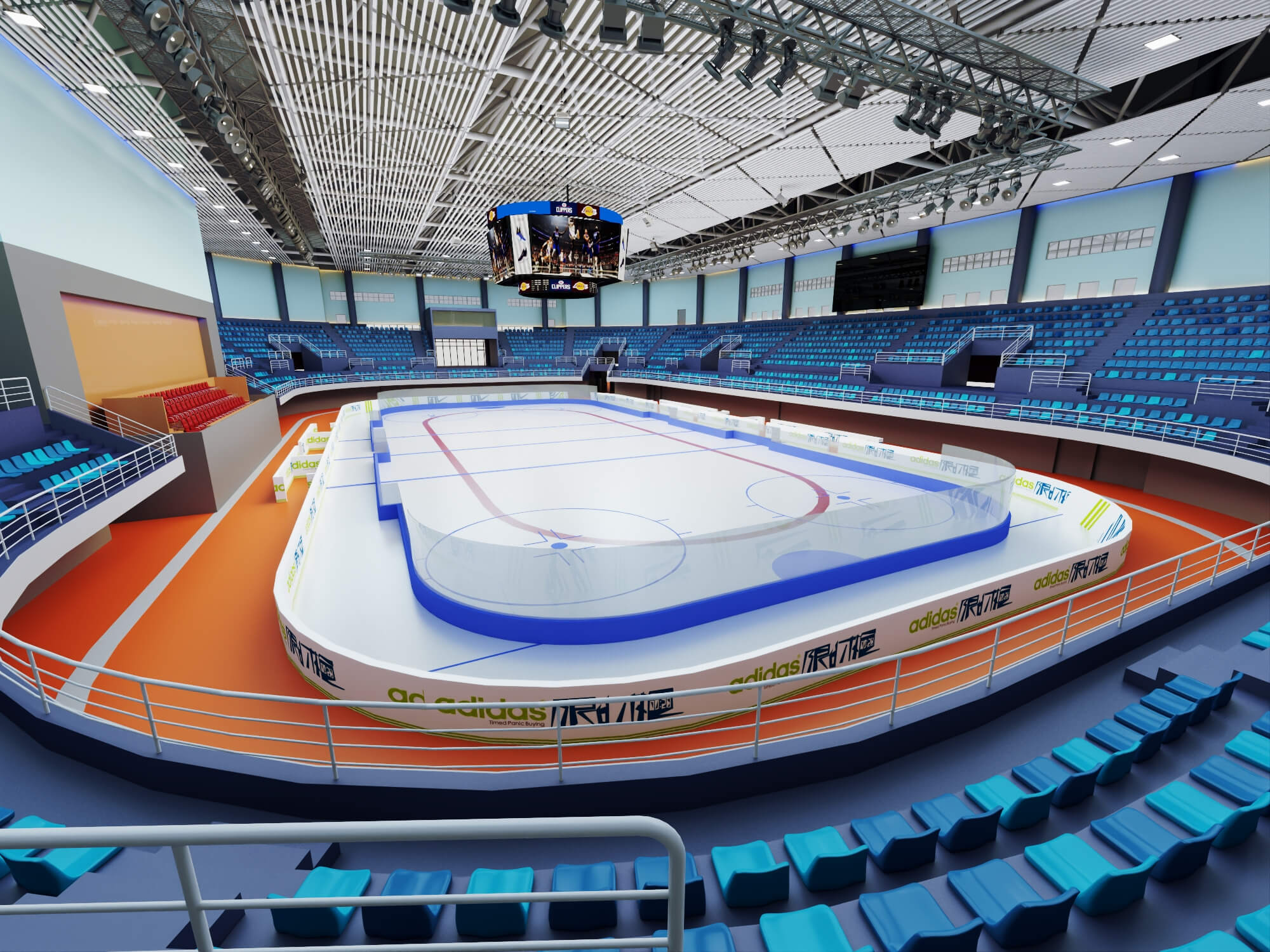 Indoor Ice Hockey Arena Stadium Lowpoly 3d Scene 3D Model