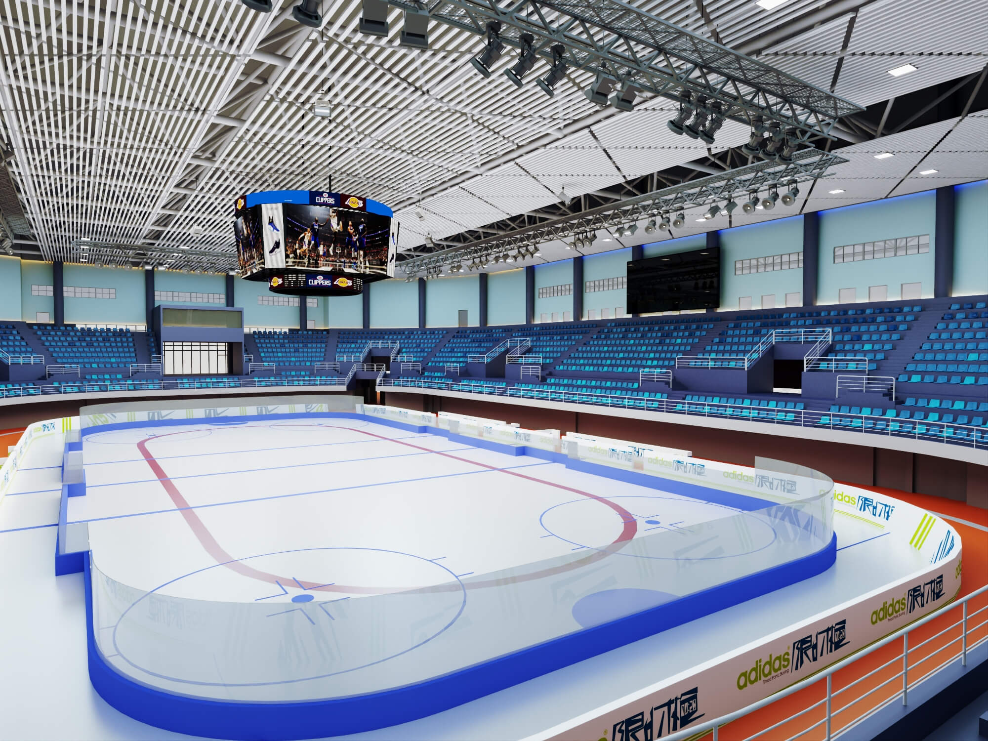 Indoor Ice Hockey Arena Stadium Lowpoly 3d Scene 3D Model