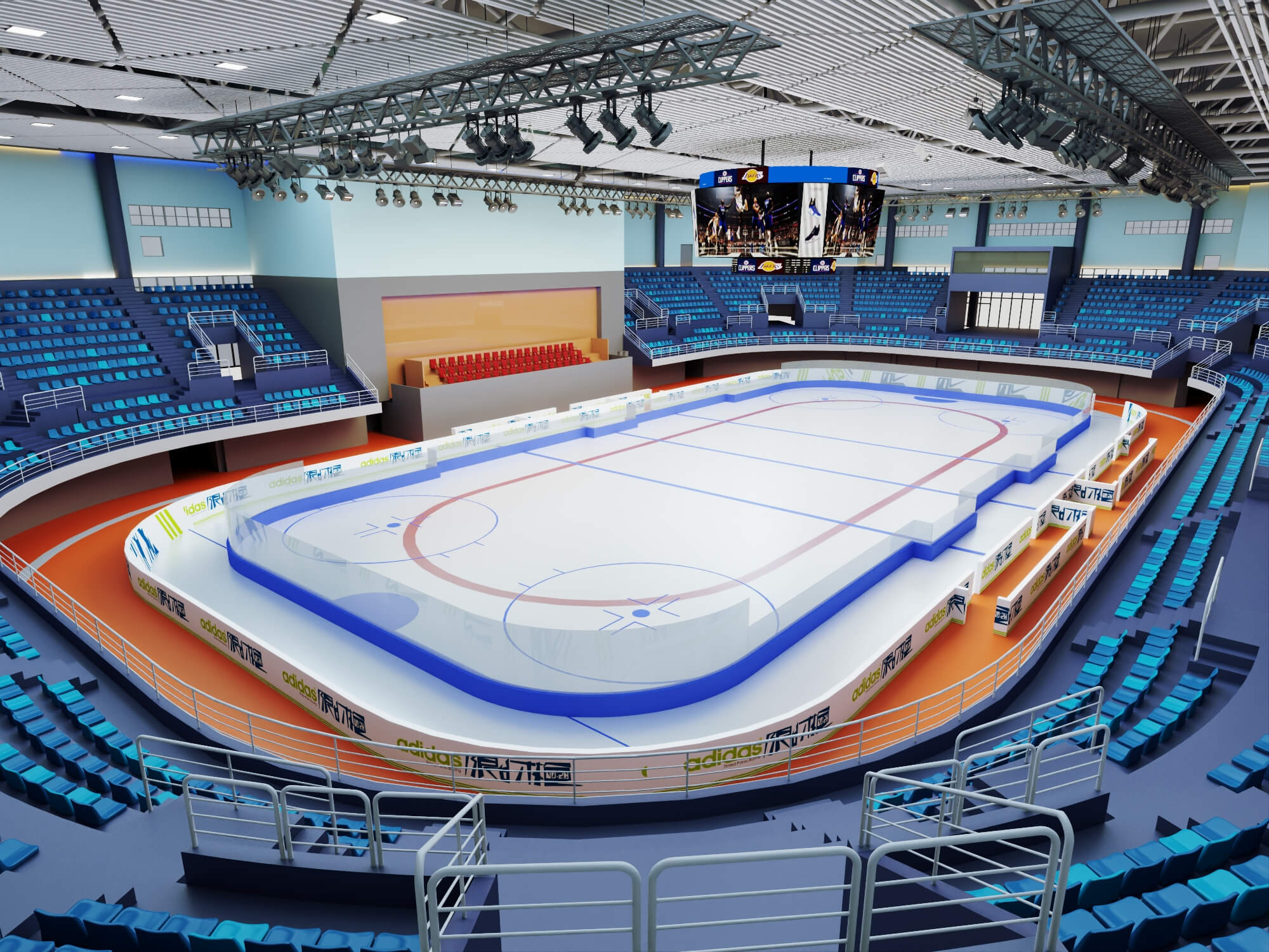 Indoor Ice Hockey Arena Stadium Lowpoly 3d Scene 3D Model