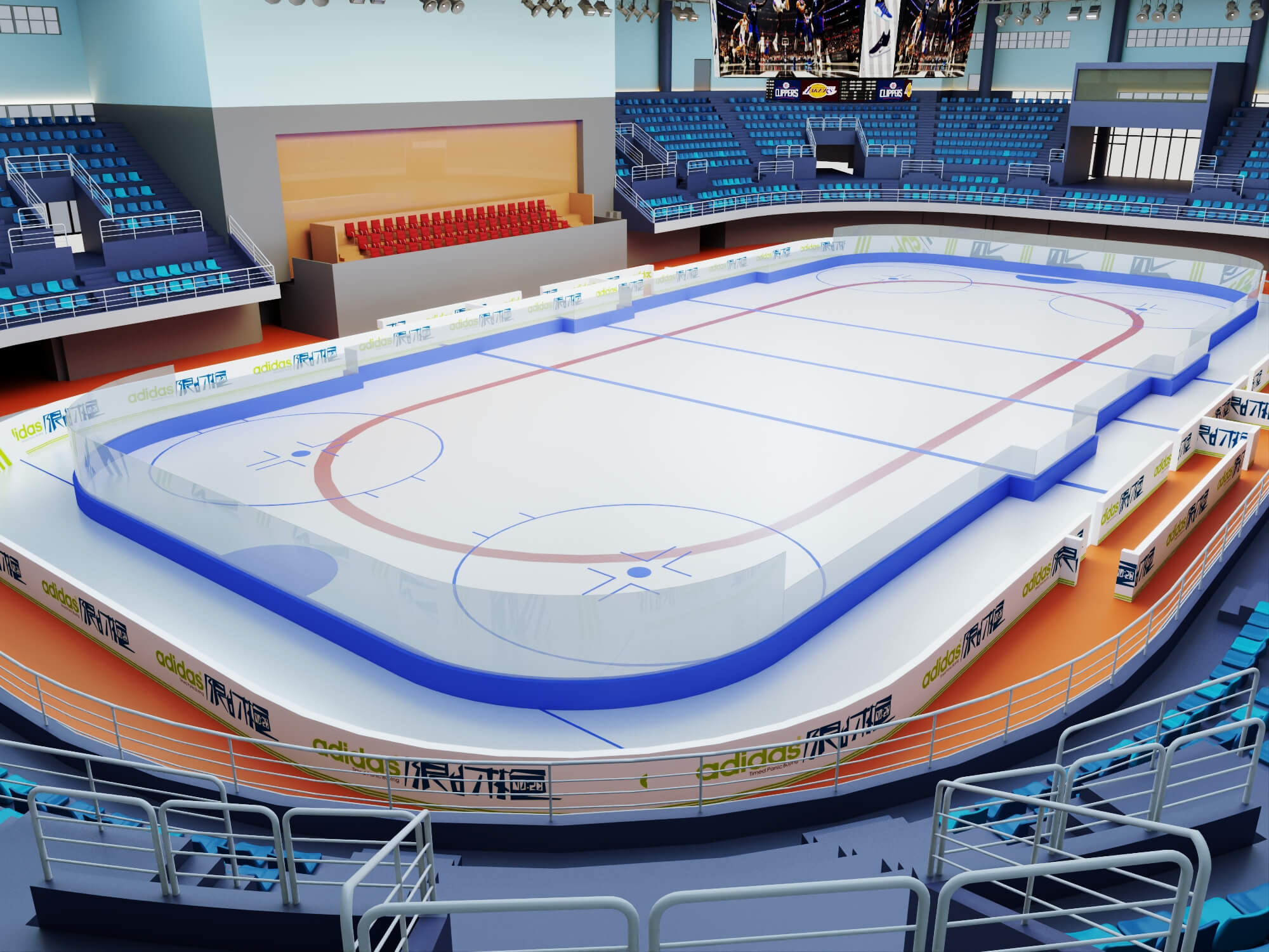 Indoor Ice Hockey Arena Stadium Lowpoly 3d Scene 3D Model