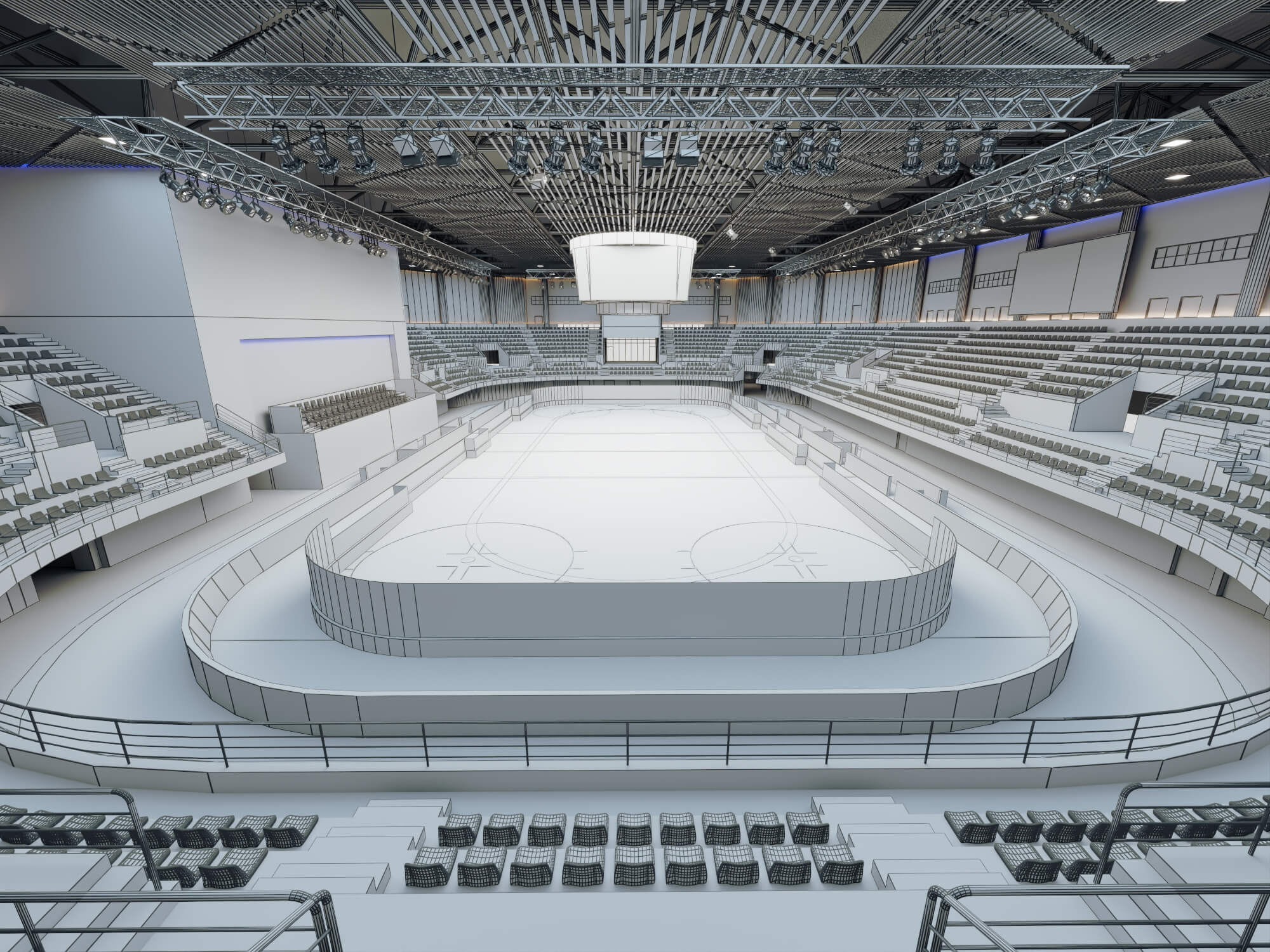 Indoor Ice Hockey Arena Stadium Lowpoly 3d Scene 3D Model