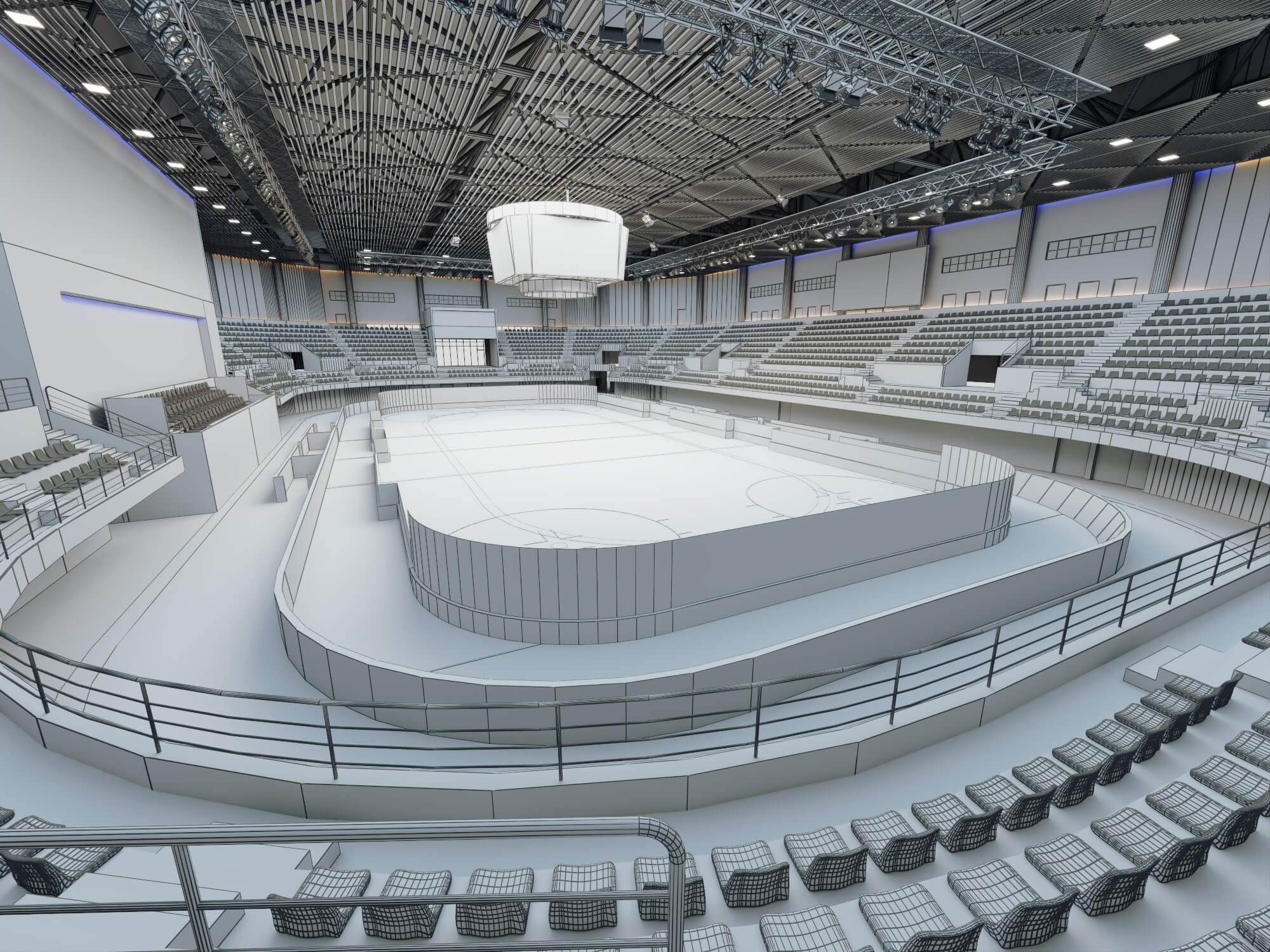 Indoor Ice Hockey Arena Stadium Lowpoly 3d Scene 3D Model