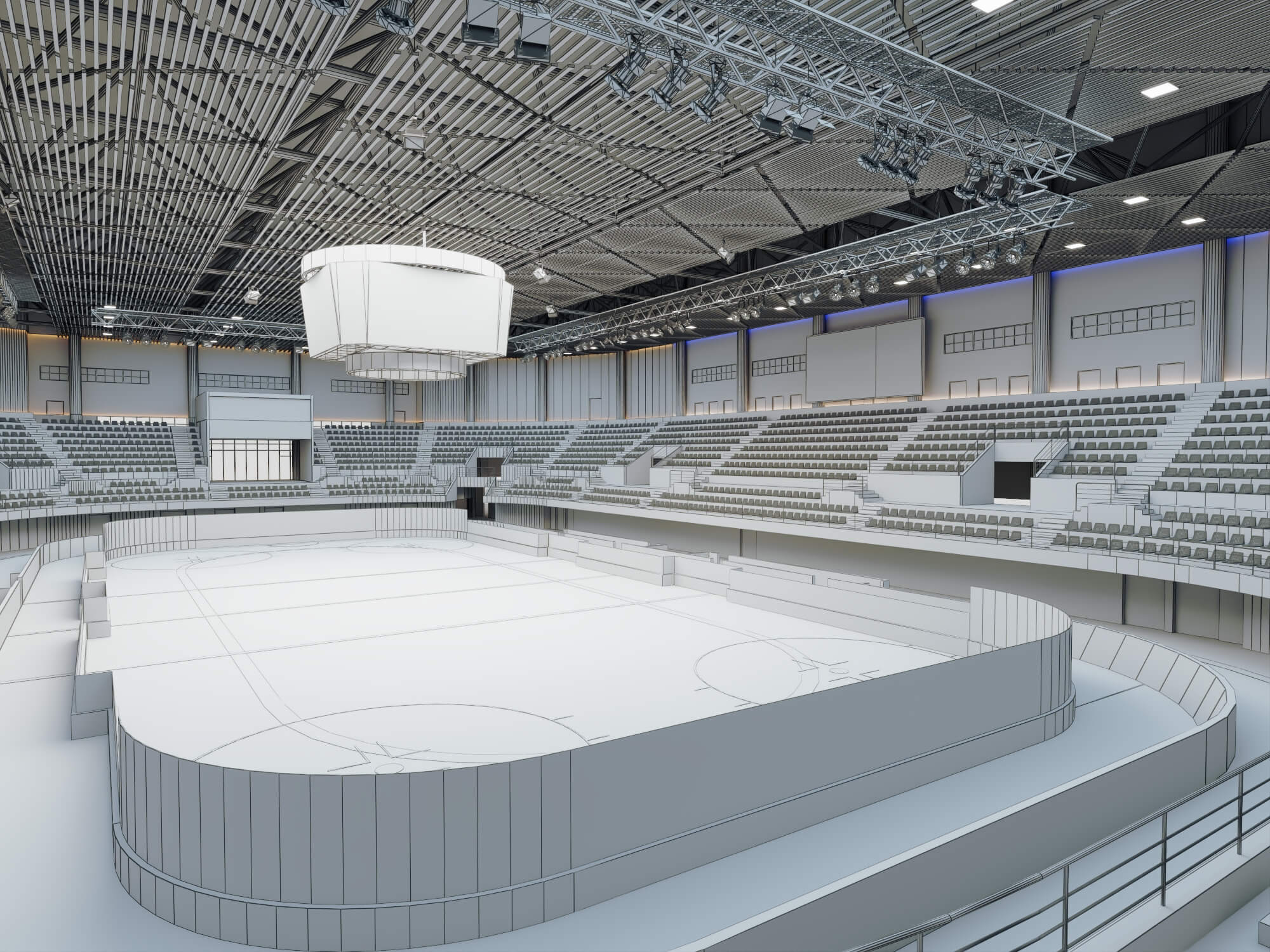 Indoor Ice Hockey Arena Stadium Lowpoly 3d Scene 3D Model