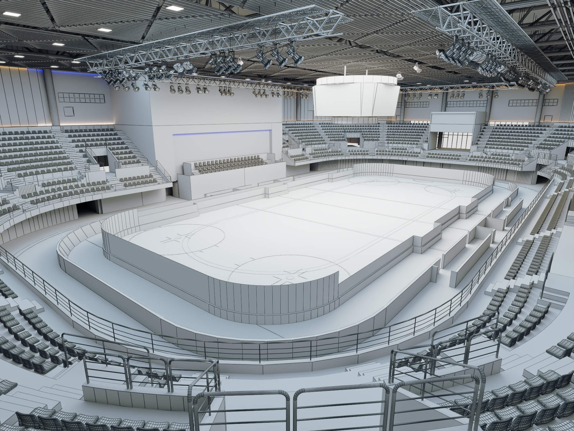 Indoor Ice Hockey Arena Stadium Lowpoly 3d Scene 3D Model
