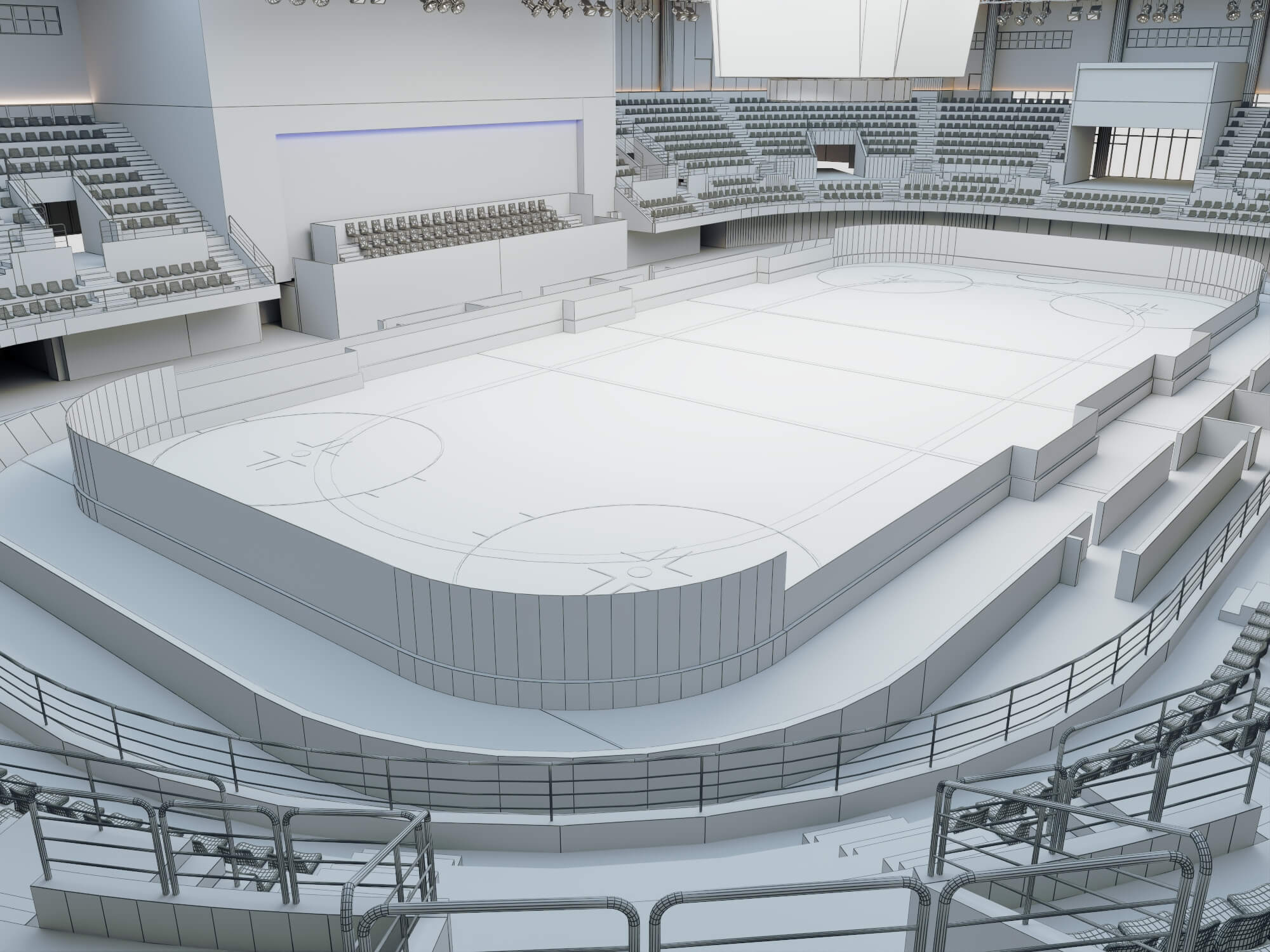 Indoor Ice Hockey Arena Stadium Lowpoly 3d Scene 3D Model