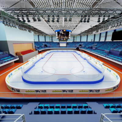 Indoor Ice Hockey Arena Stadium Lowpoly 3d Scene