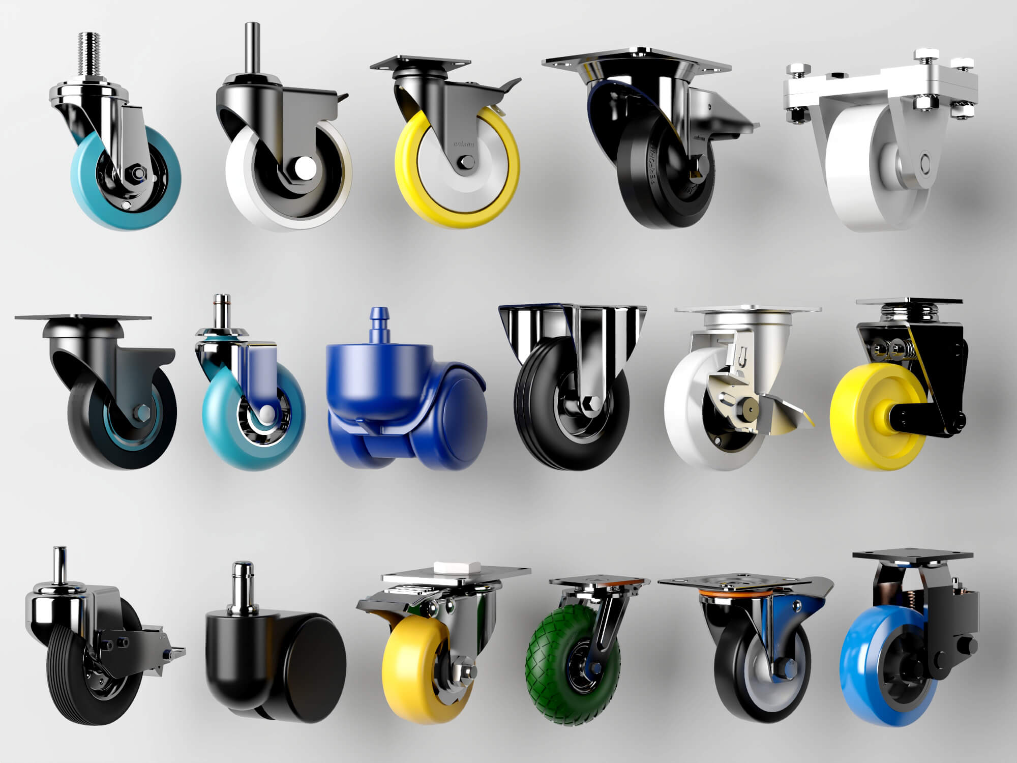 Industrial Caster Wheel Collection 3D Model
