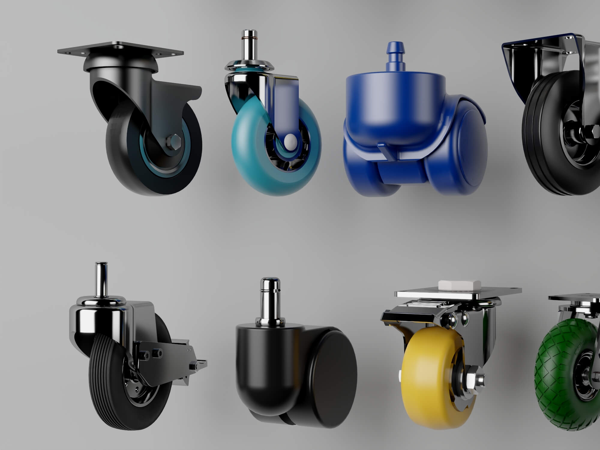 Industrial Caster Wheel Collection 3D Model