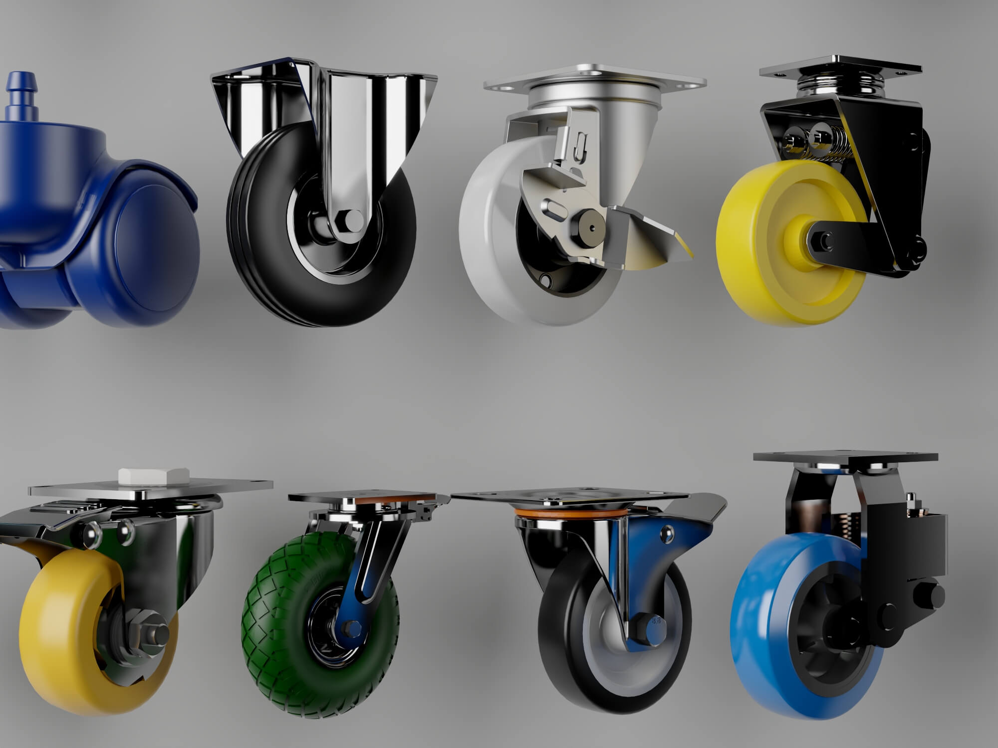 Industrial Caster Wheel Collection 3D Model