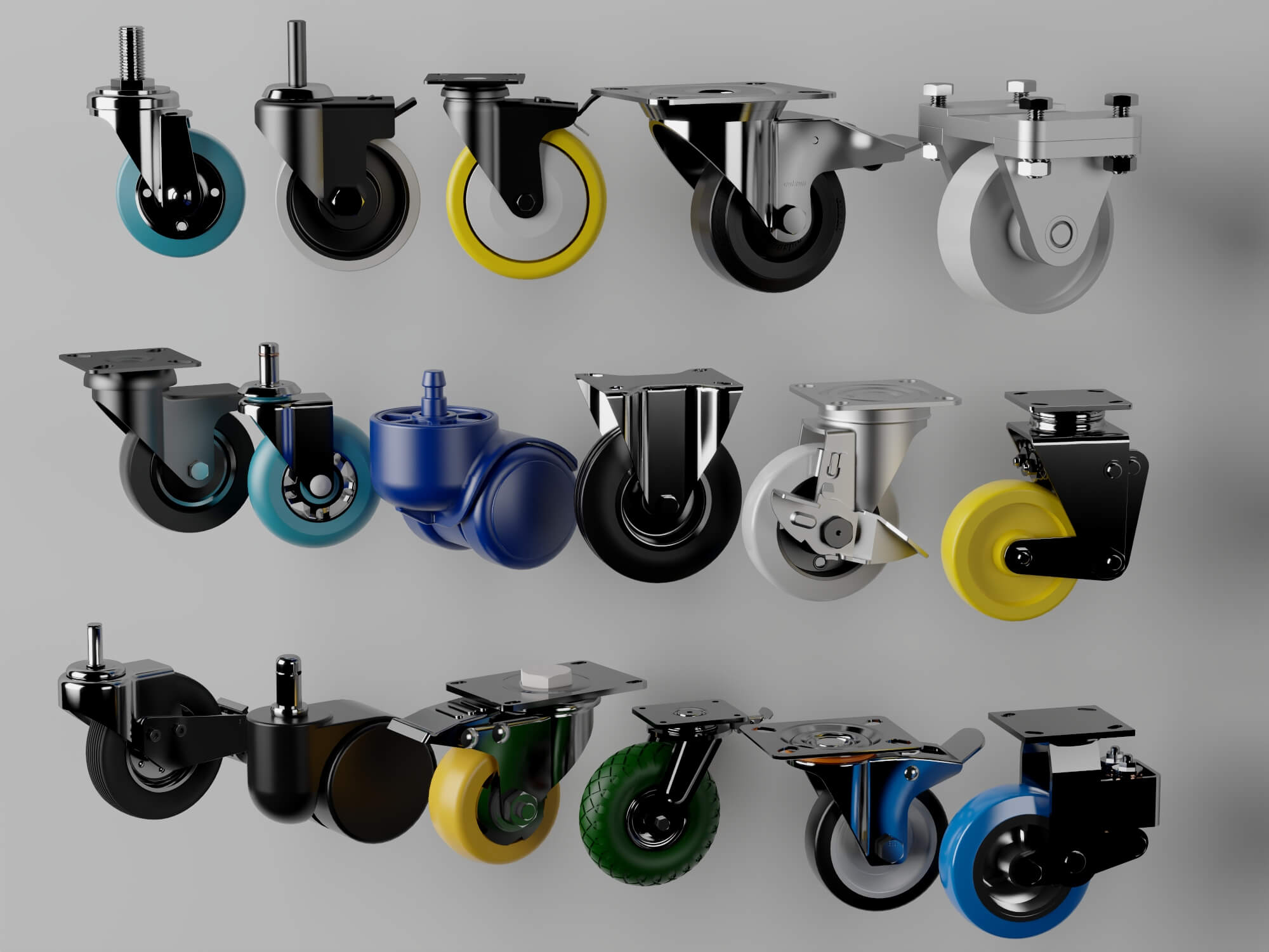 Industrial Caster Wheel Collection 3D Model