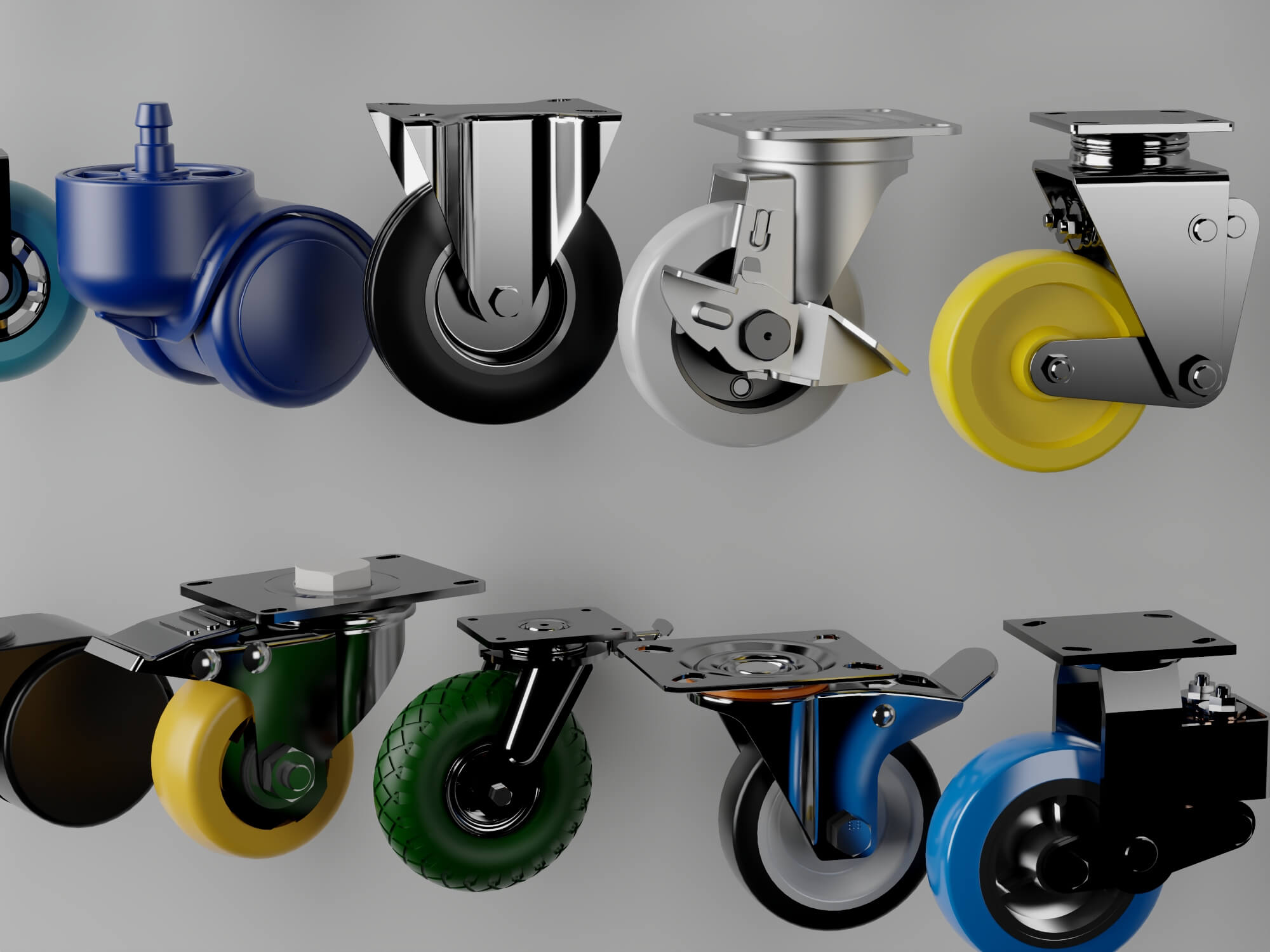 Industrial Caster Wheel Collection 3D Model