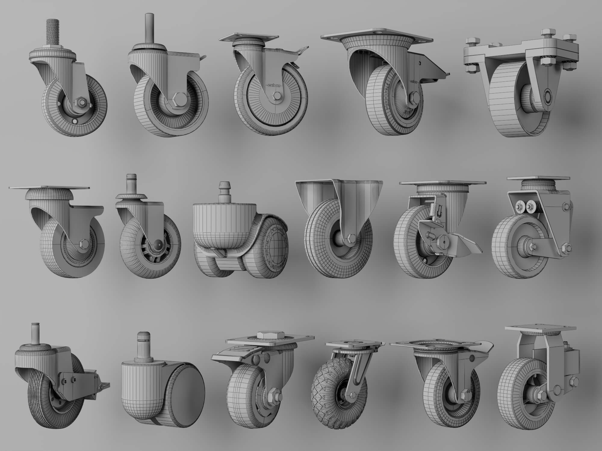 Industrial Caster Wheel Collection 3D Model