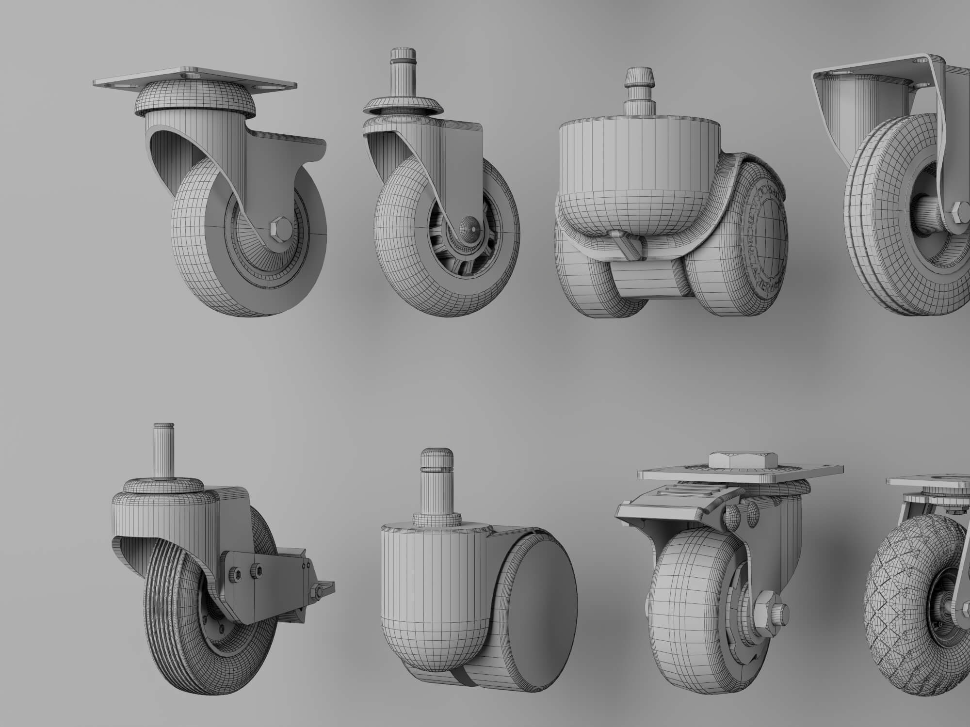 Industrial Caster Wheel Collection 3D Model
