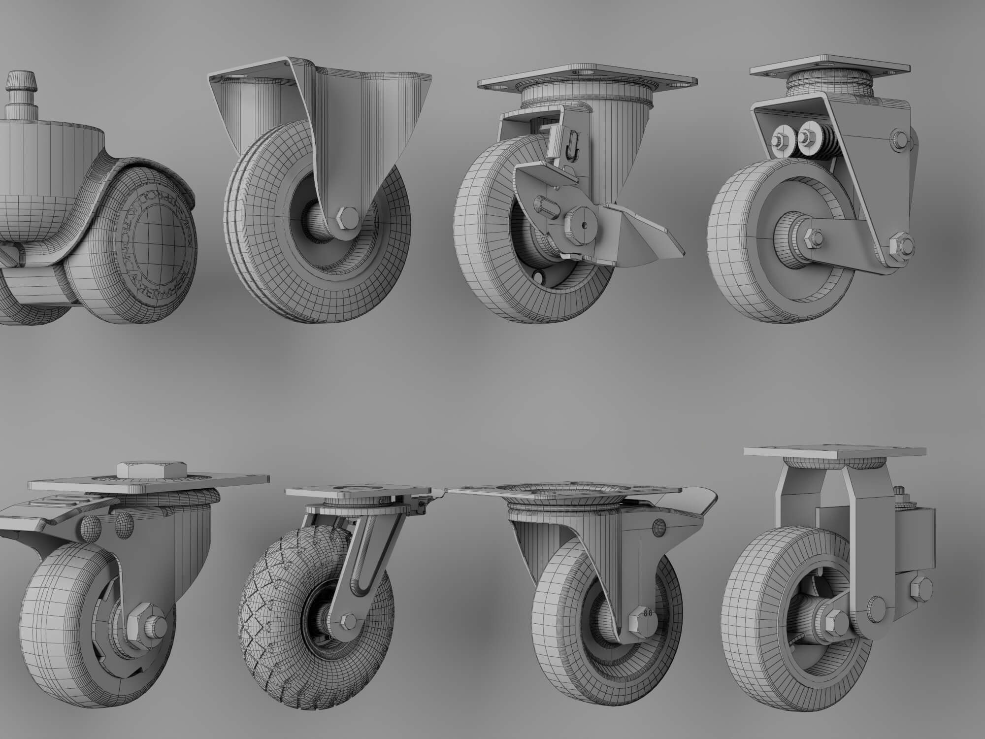Industrial Caster Wheel Collection 3D Model