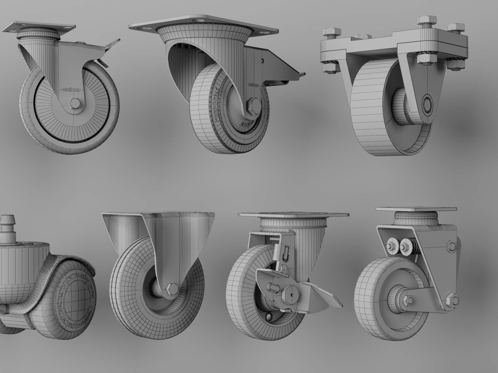 Industrial Caster Wheel Collection 3D Model