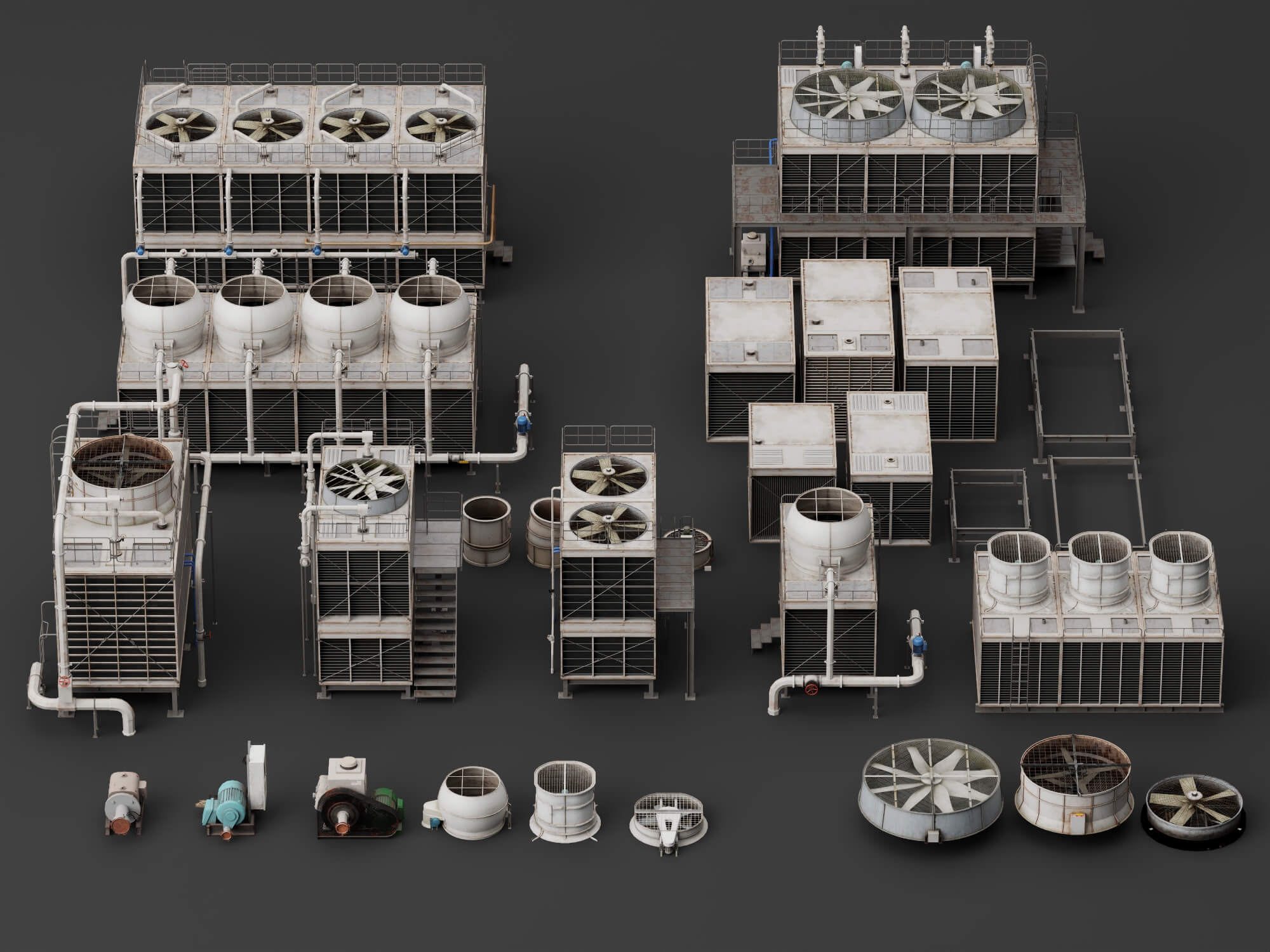 Industrial Cooling Tower Pack 3D Model 3D Model