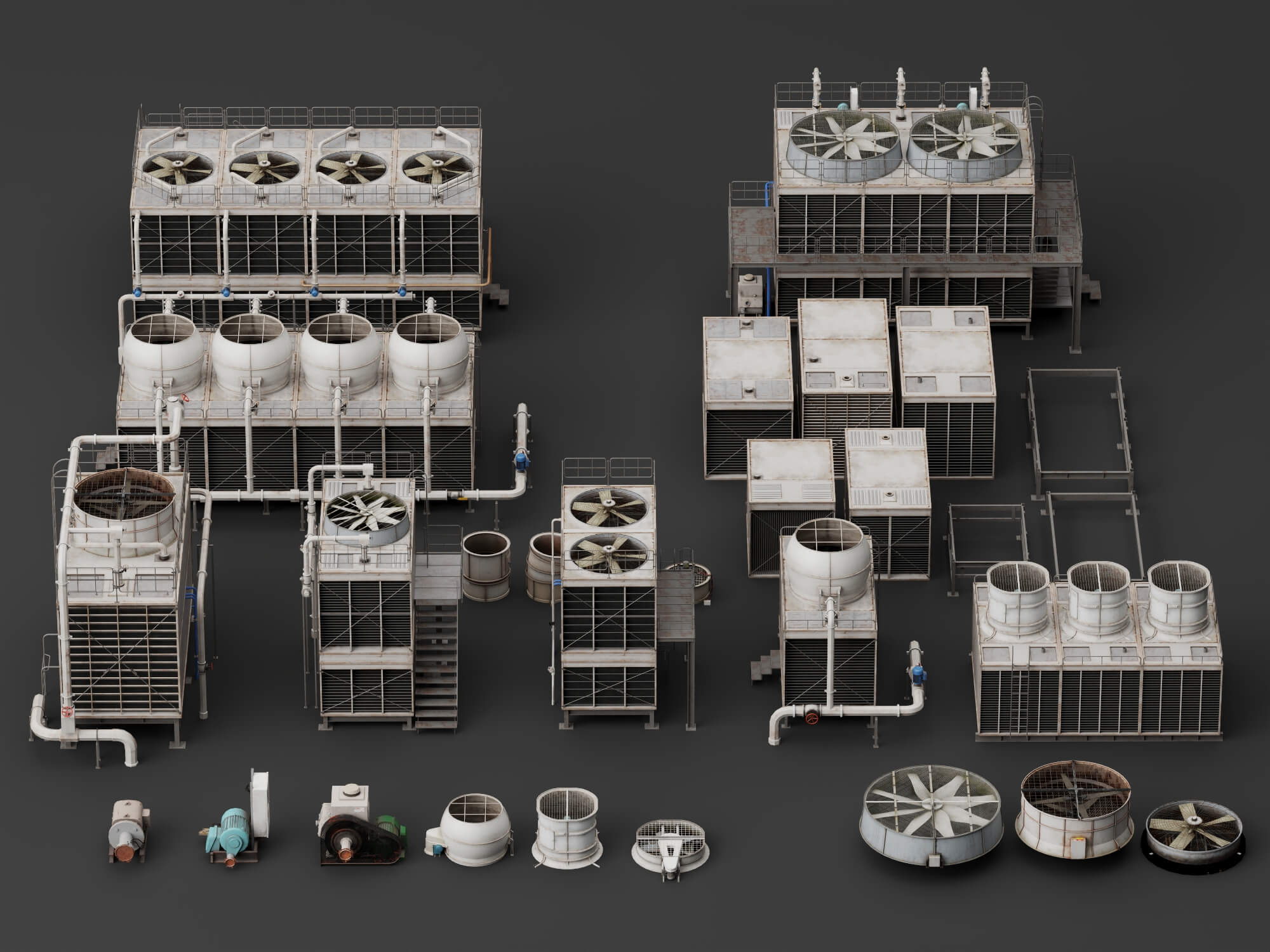 Industrial Cooling Tower Pack 3D Model 3D Model