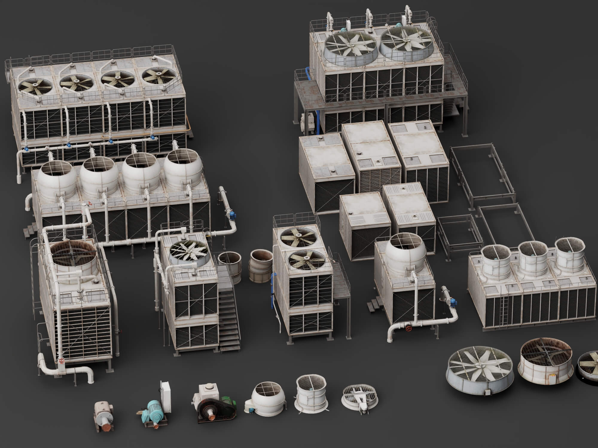 Industrial Cooling Tower Pack 3D Model 3D Model