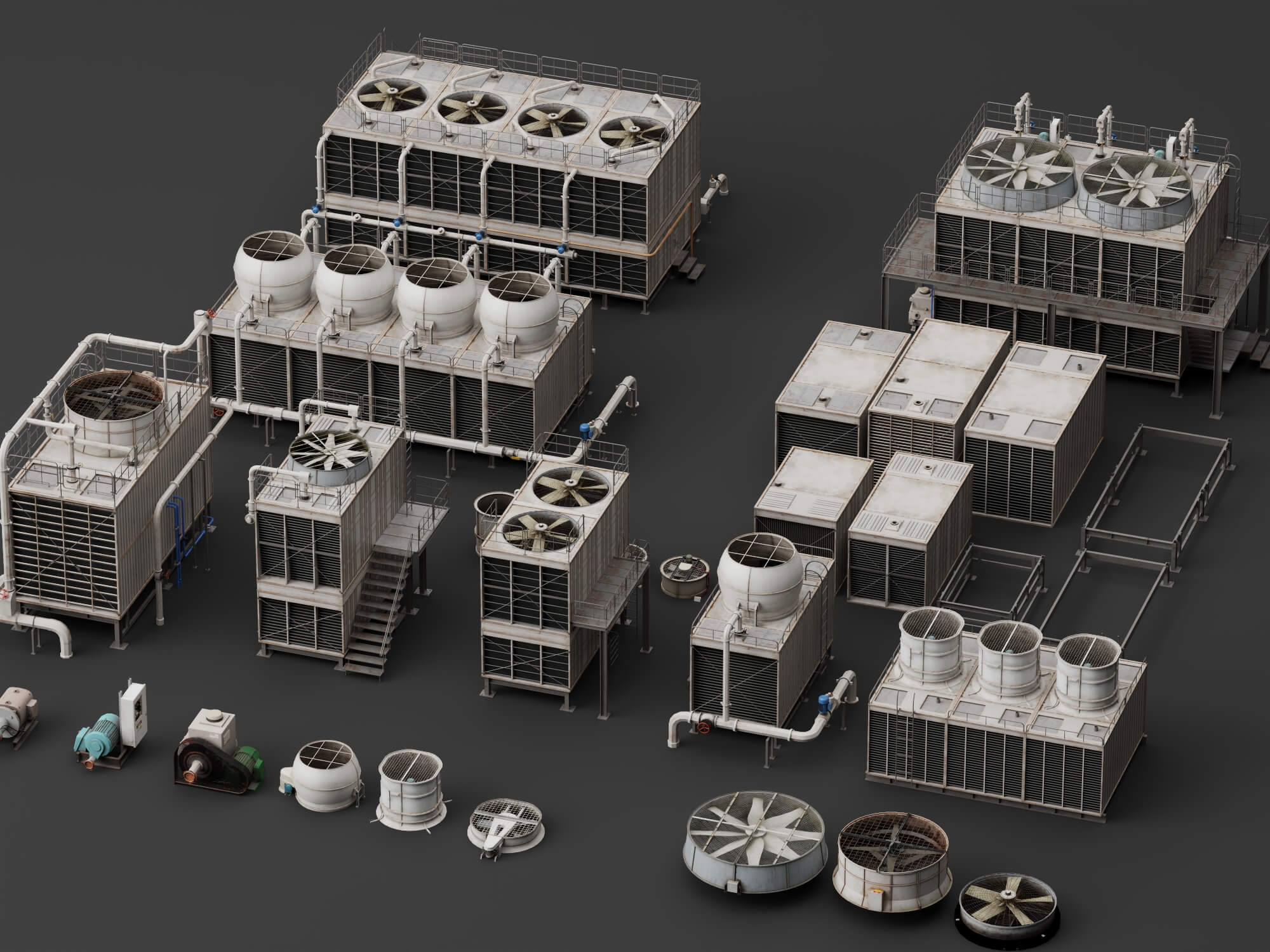 Industrial Cooling Tower Pack 3D Model 3D Model