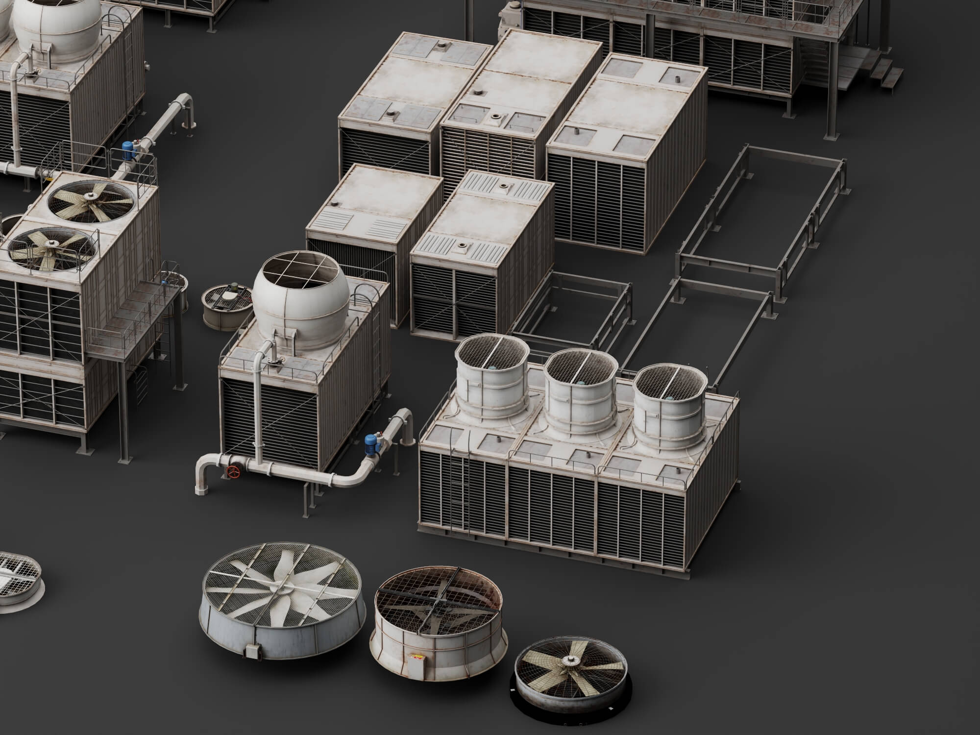 Industrial Cooling Tower Pack 3D Model 3D Model