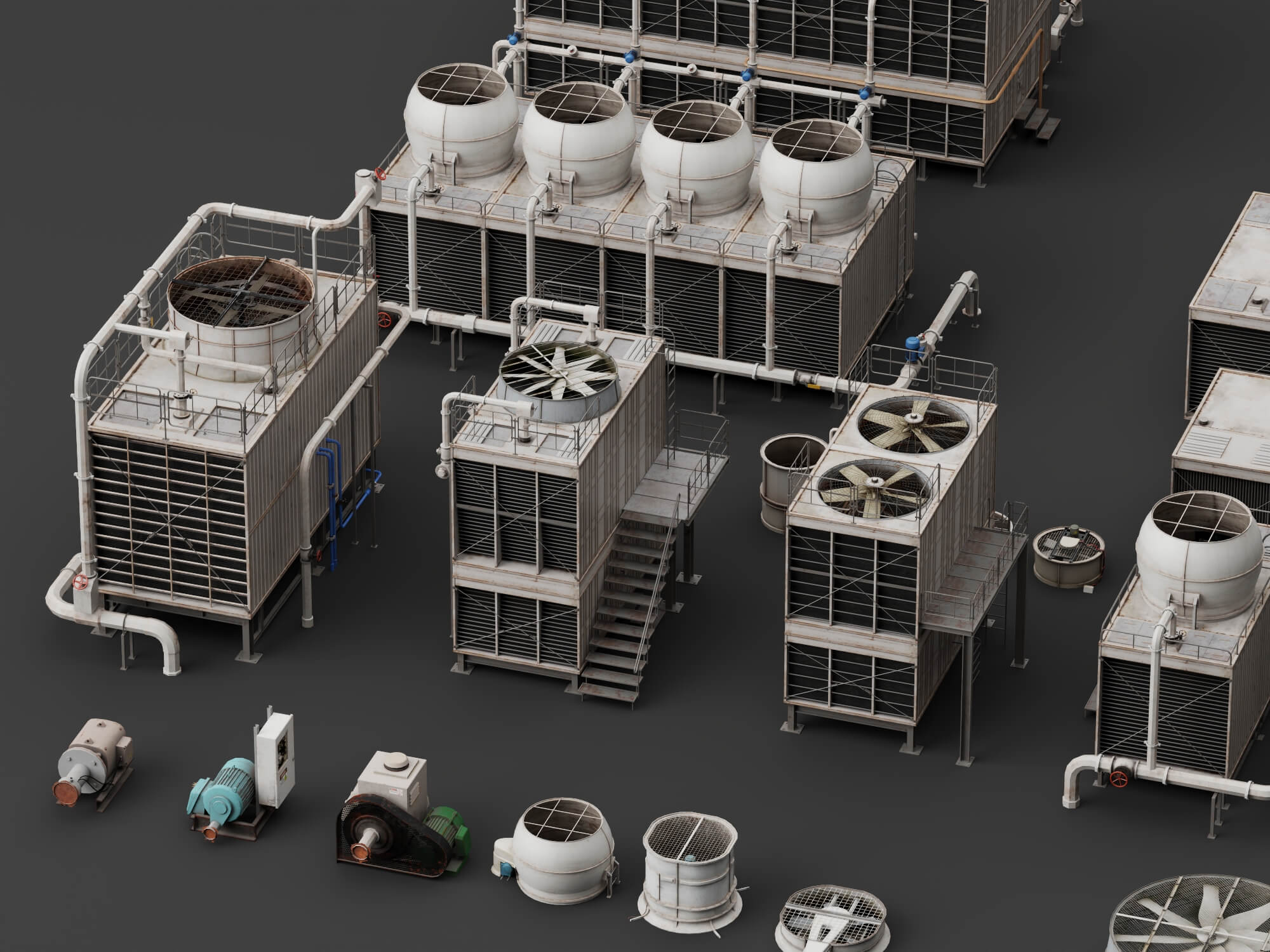 Industrial Cooling Tower Pack 3D Model 3D Model