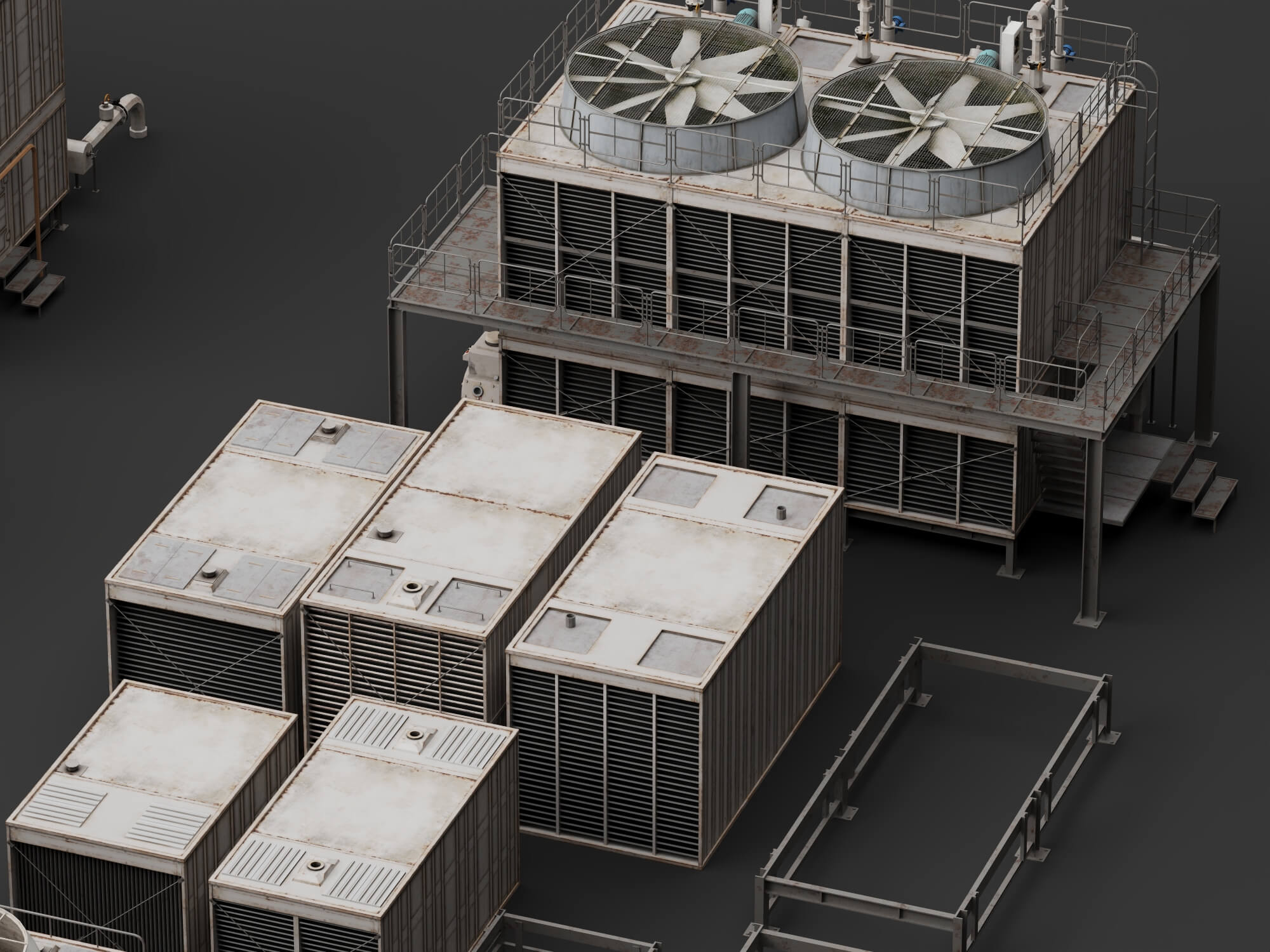 Industrial Cooling Tower Pack 3D Model 3D Model