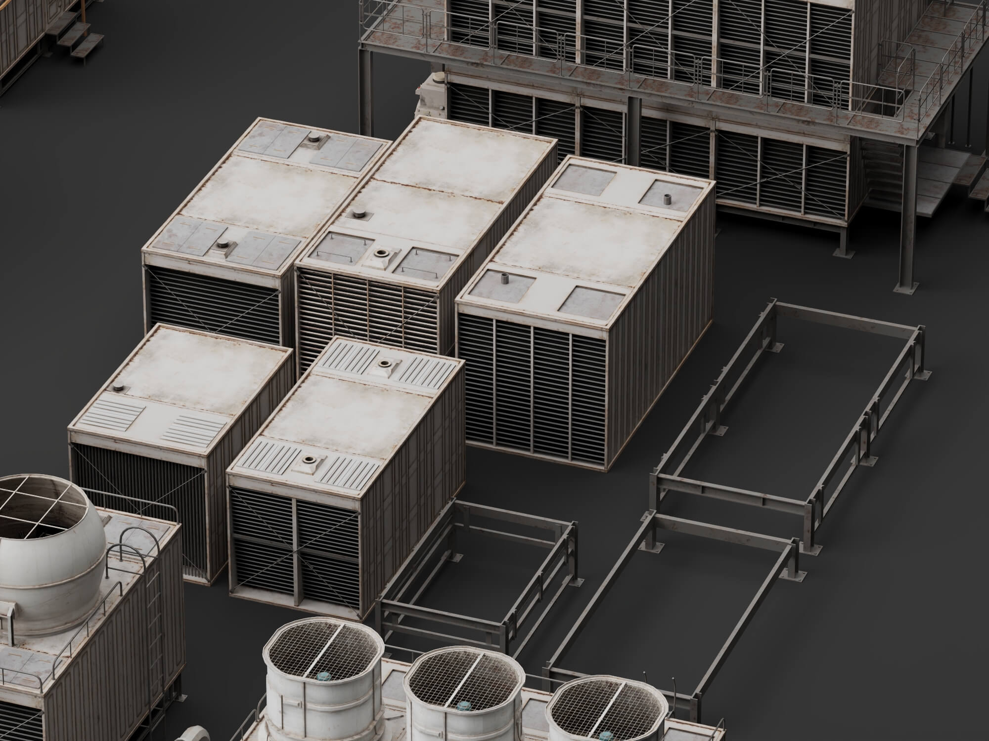 Industrial Cooling Tower Pack 3D Model 3D Model