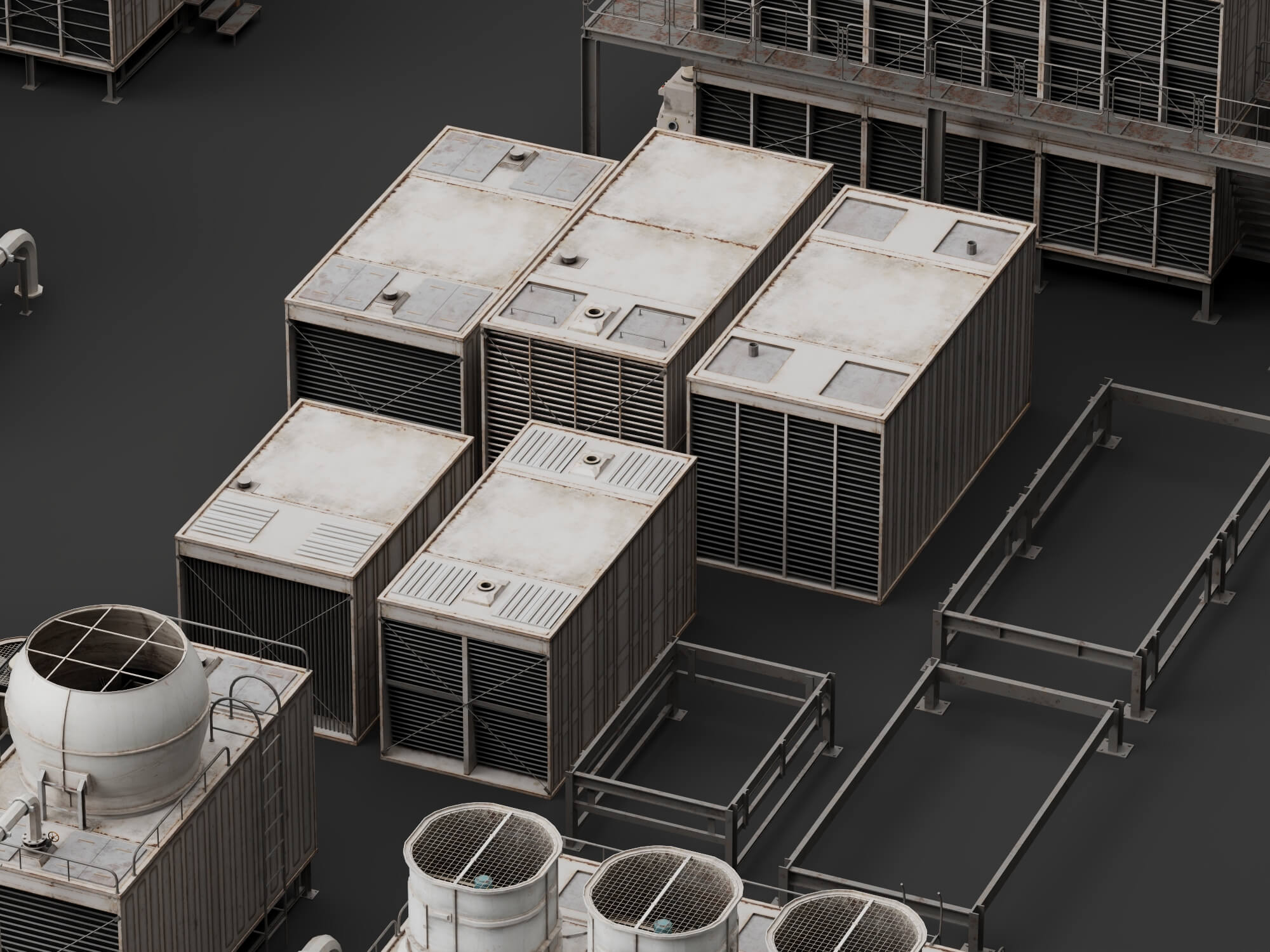 Industrial Cooling Tower Pack 3D Model 3D Model