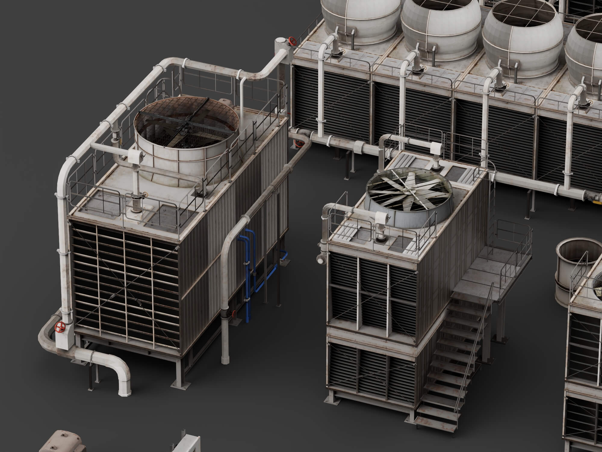 Industrial Cooling Tower Pack 3D Model 3D Model