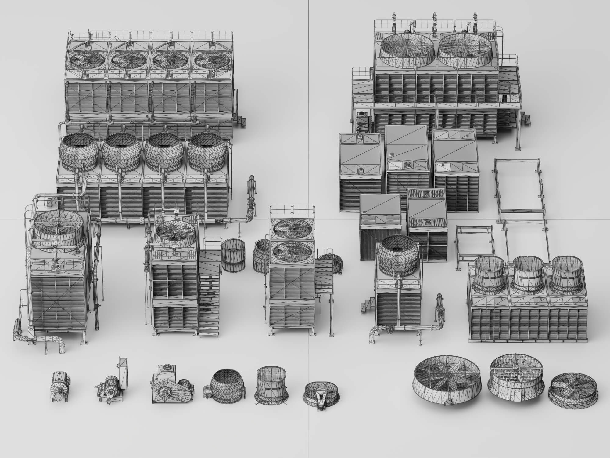 Industrial Cooling Tower Pack 3D Model 3D Model