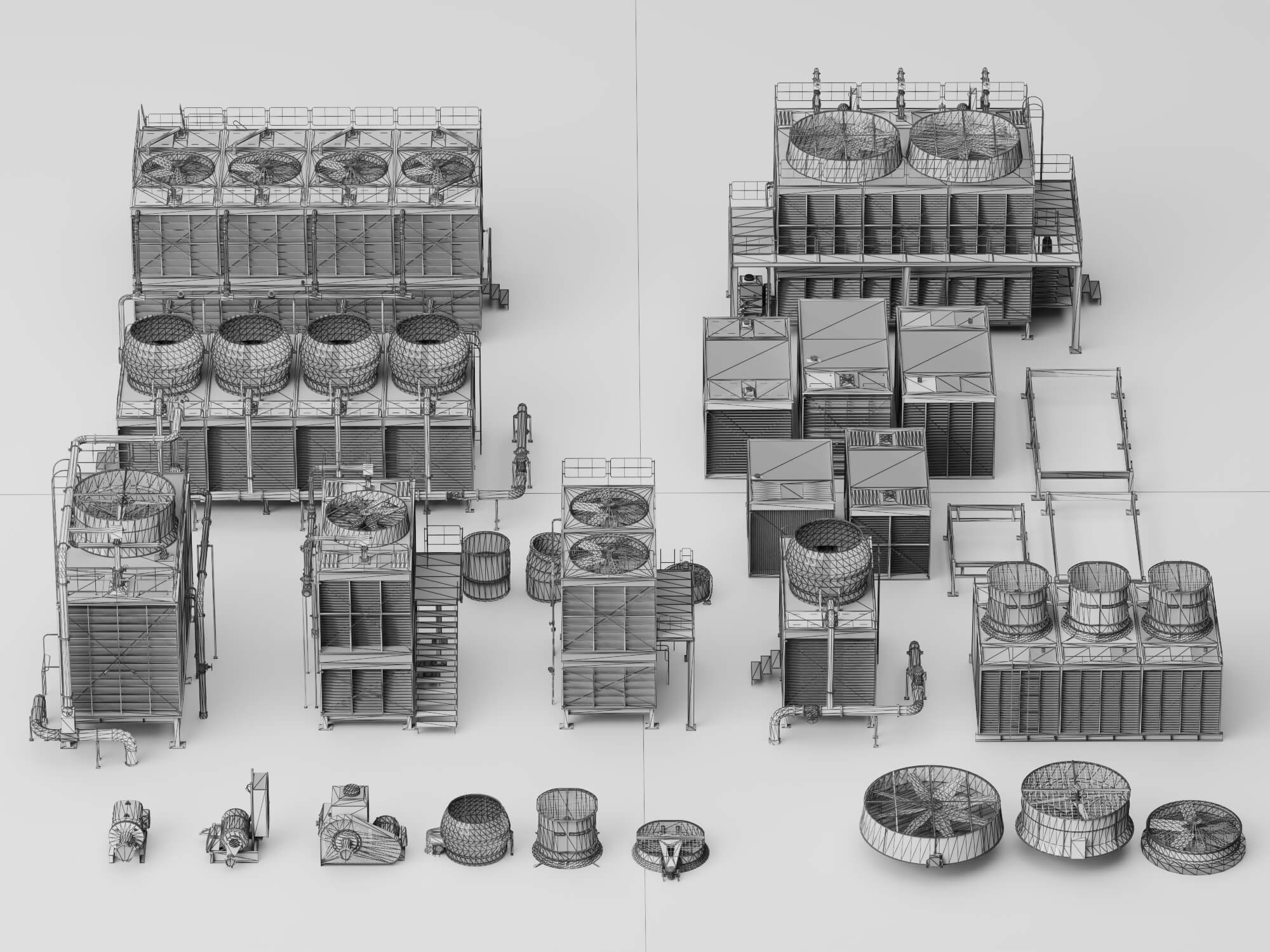Industrial Cooling Tower Pack 3D Model 3D Model