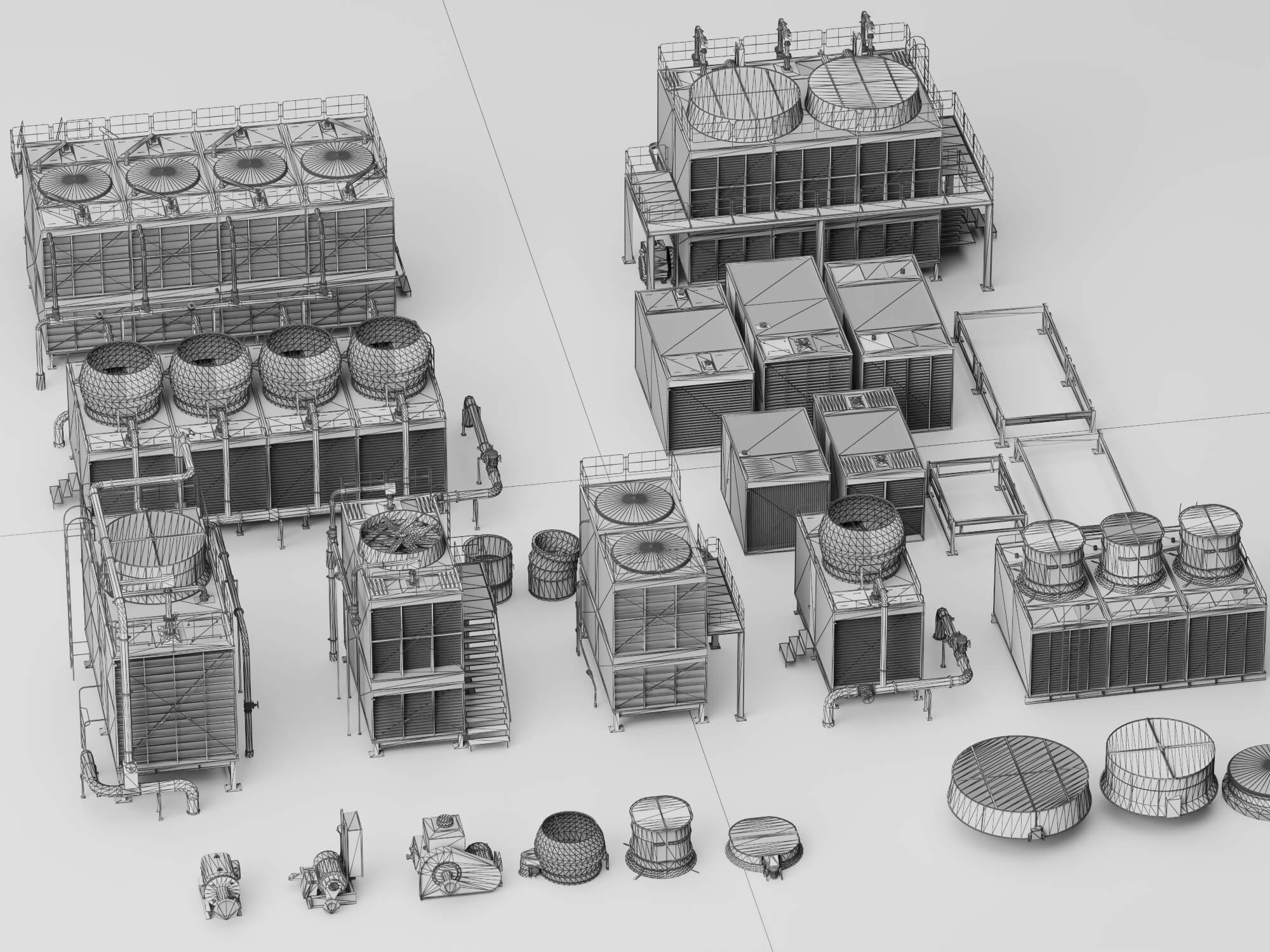 Industrial Cooling Tower Pack 3D Model 3D Model