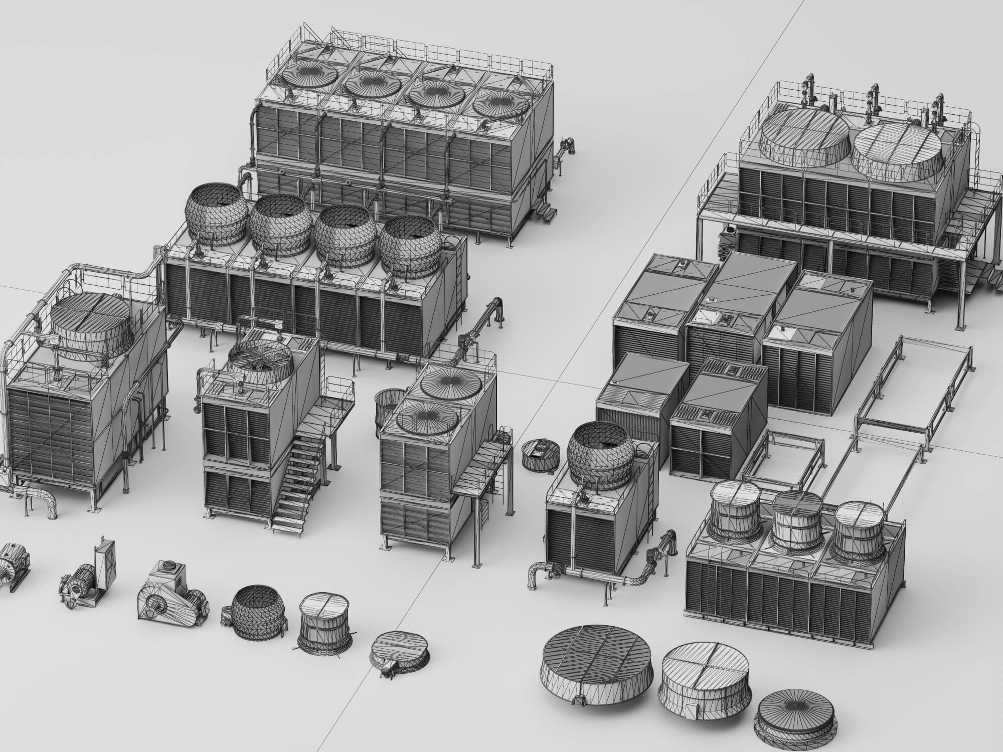 Industrial Cooling Tower Pack 3D Model 3D Model