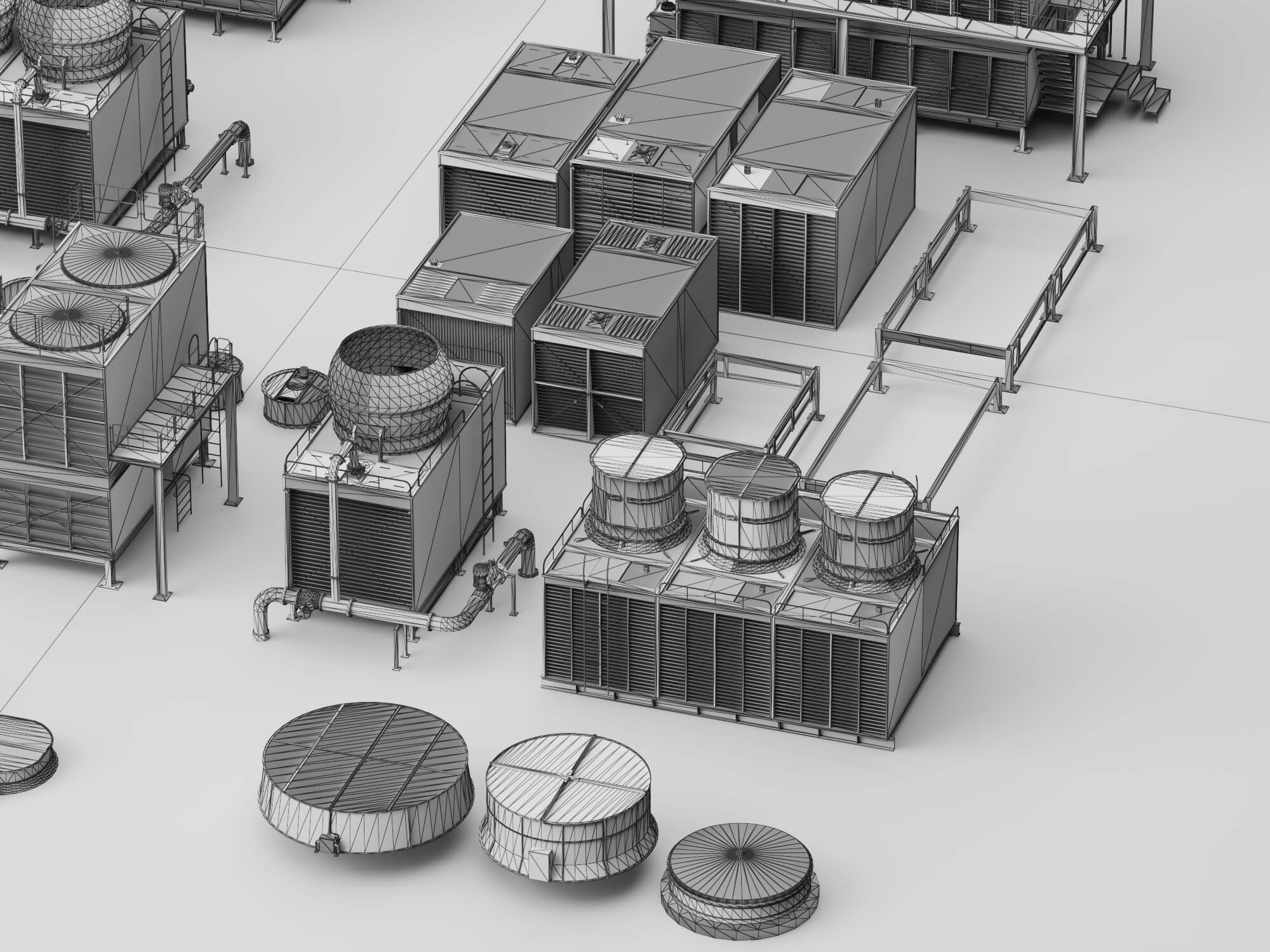 Industrial Cooling Tower Pack 3D Model 3D Model