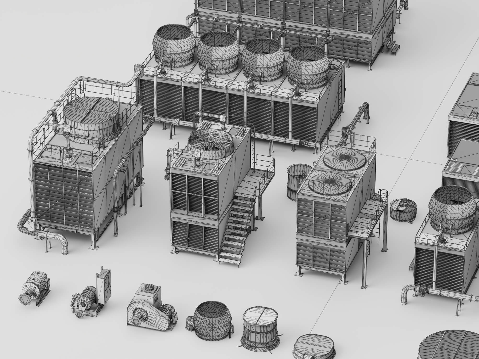 Industrial Cooling Tower Pack 3D Model 3D Model